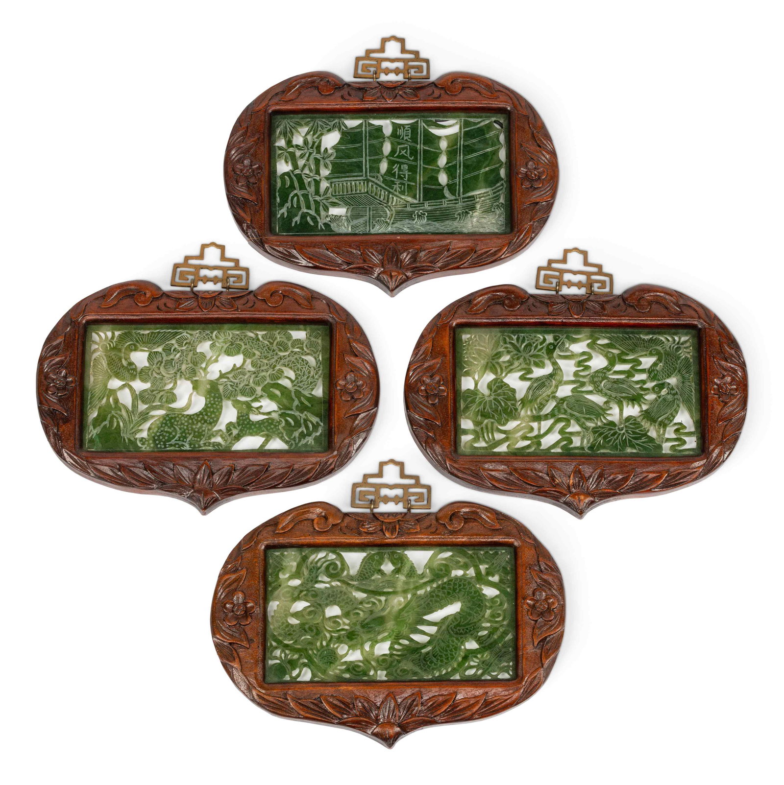 A Set of Four Chinese Export Framed Hardstone Plaques (1 of 5)