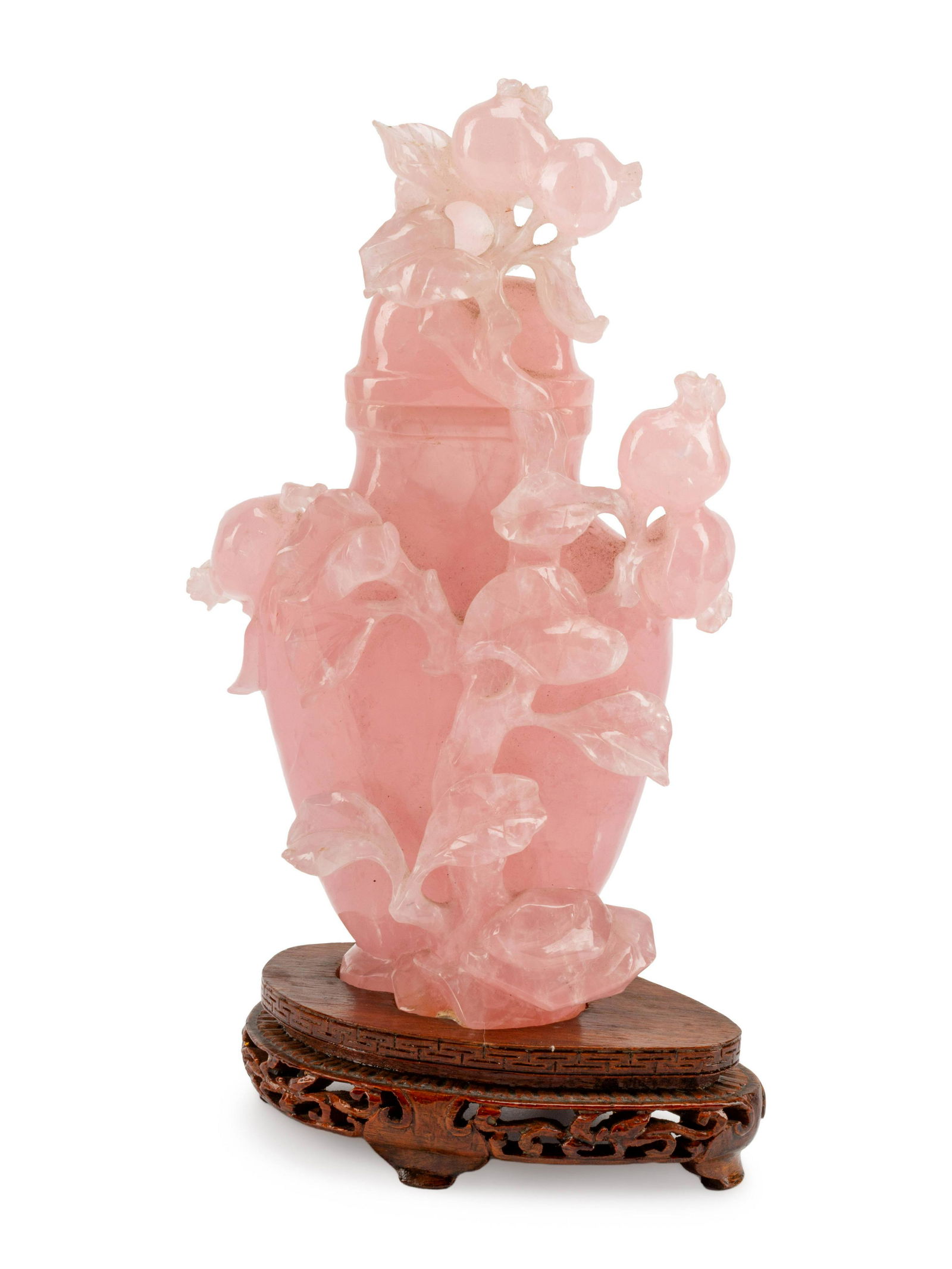 A Chinese Export Carved Rose Quartz Vase (1 of 3)