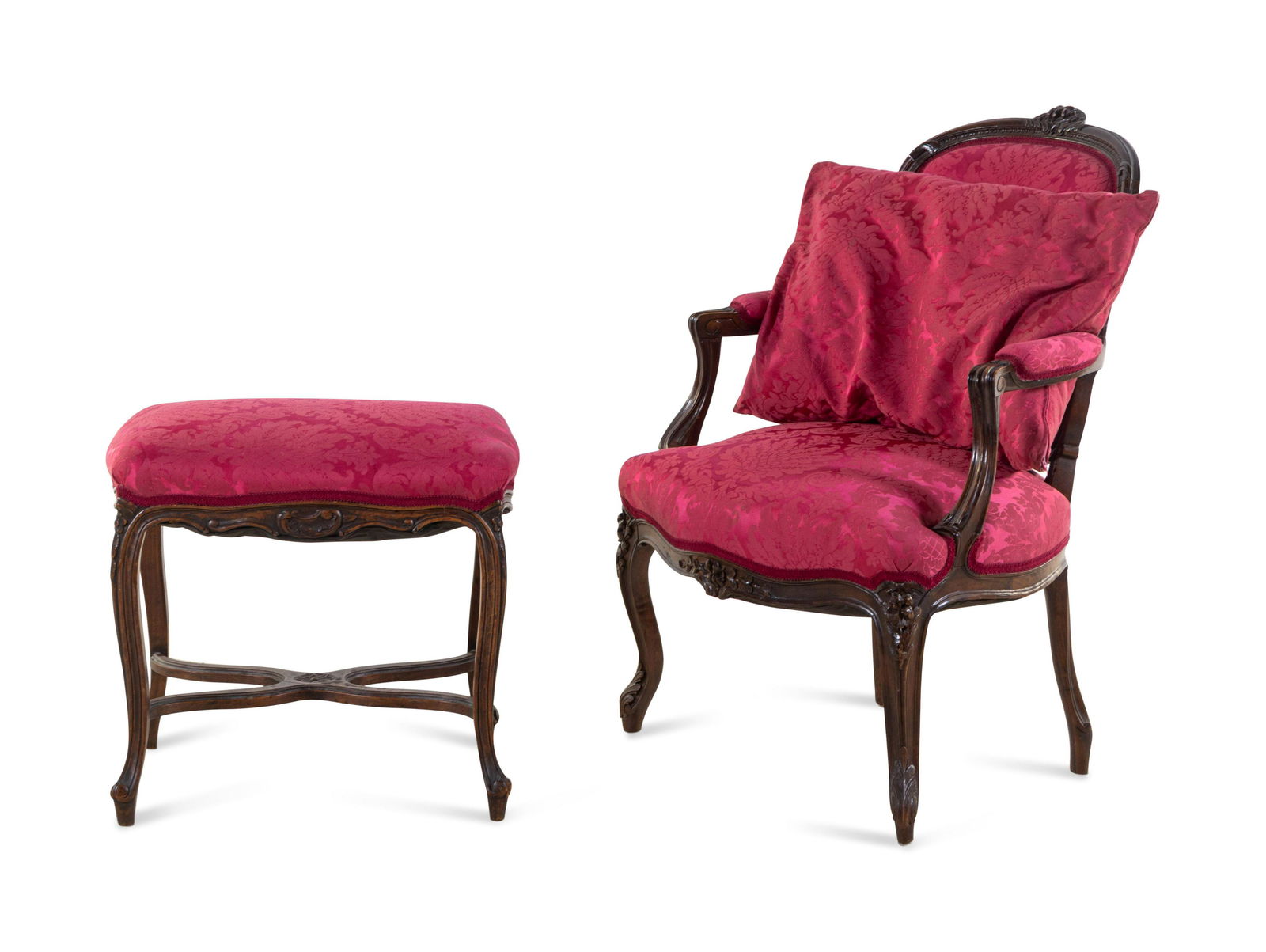 A Louis XV Style Carved Walnut Fauteuil and Tabouret (1 of 2)