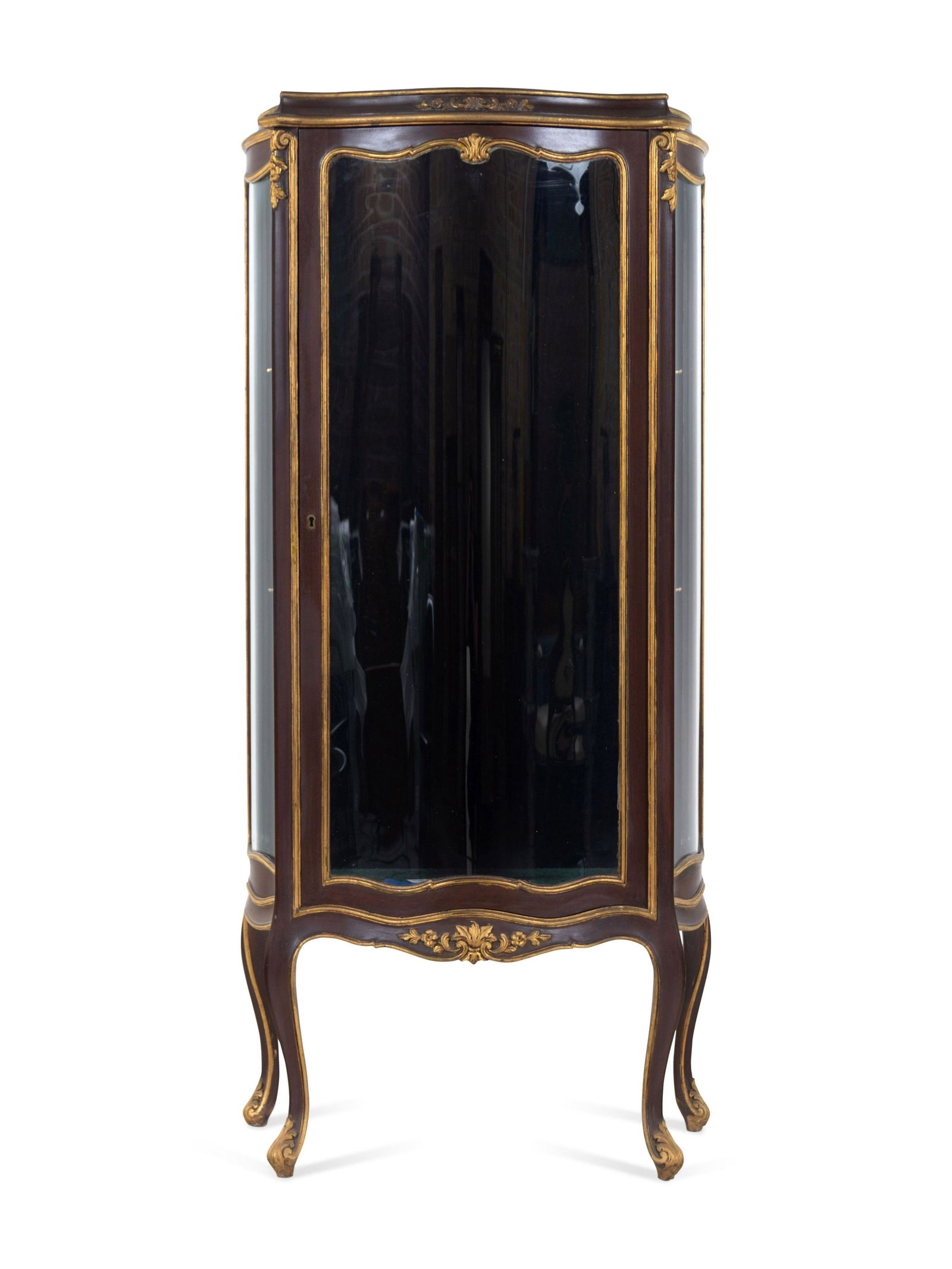 A Louis XV Style Parcel Gilt Walnut Vitrine Cabinet (1 of 2)