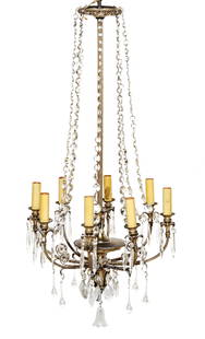 A Neoclassical Style Silver-Plate Eight-Light: A Neoclassical Style Silver-Plate Eight-Light Chandelier Early 20th Century Height overall 50 inches. Property from the Chicago North Shore home designed by Benjamin Marshall for Axel Lonnquist circa