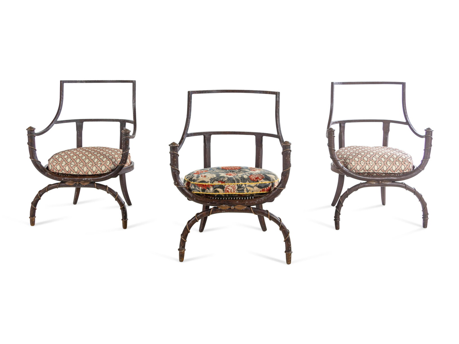 A Set of Three Painted Metal Curule Armchairs (1 of 2)
