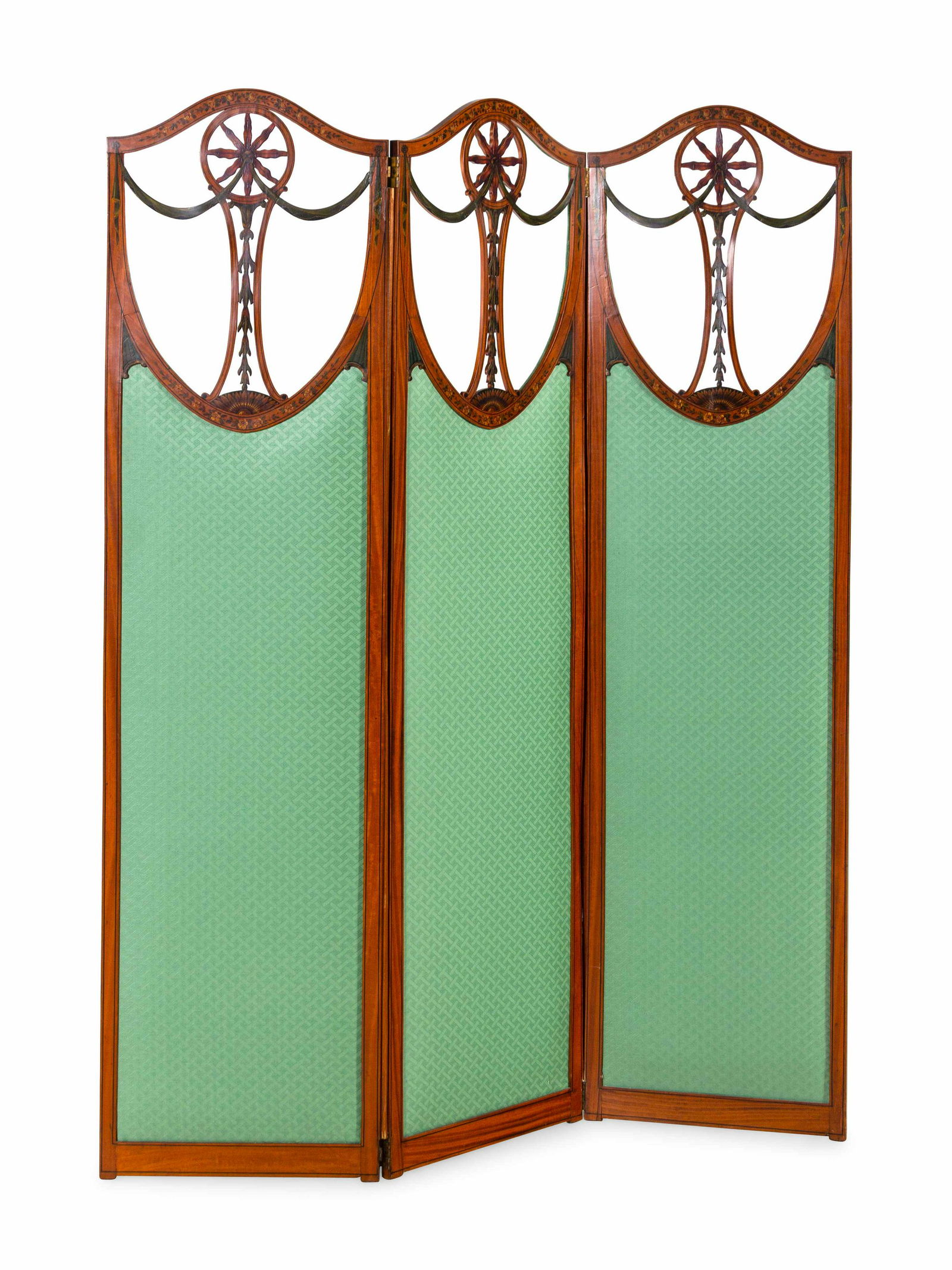 An Edwardian Painted Satinwood Three Panel Floor Screen (1 of 2)