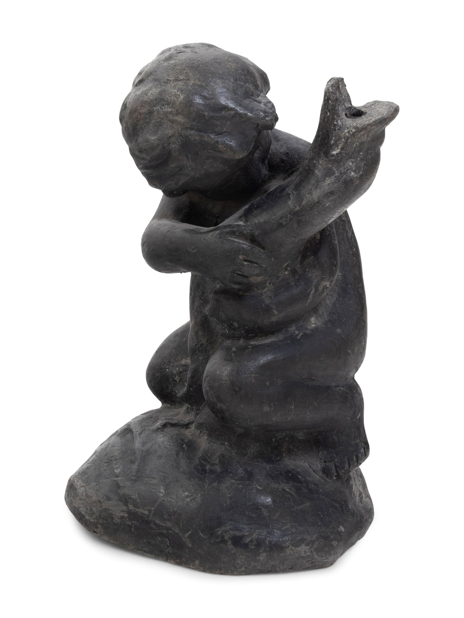 A Metal Garden Fountain Figural Group: A Metal Garden Fountain Figural Group Late 19th/Early 20th Century of a child holding a goose. Height 11 inches.