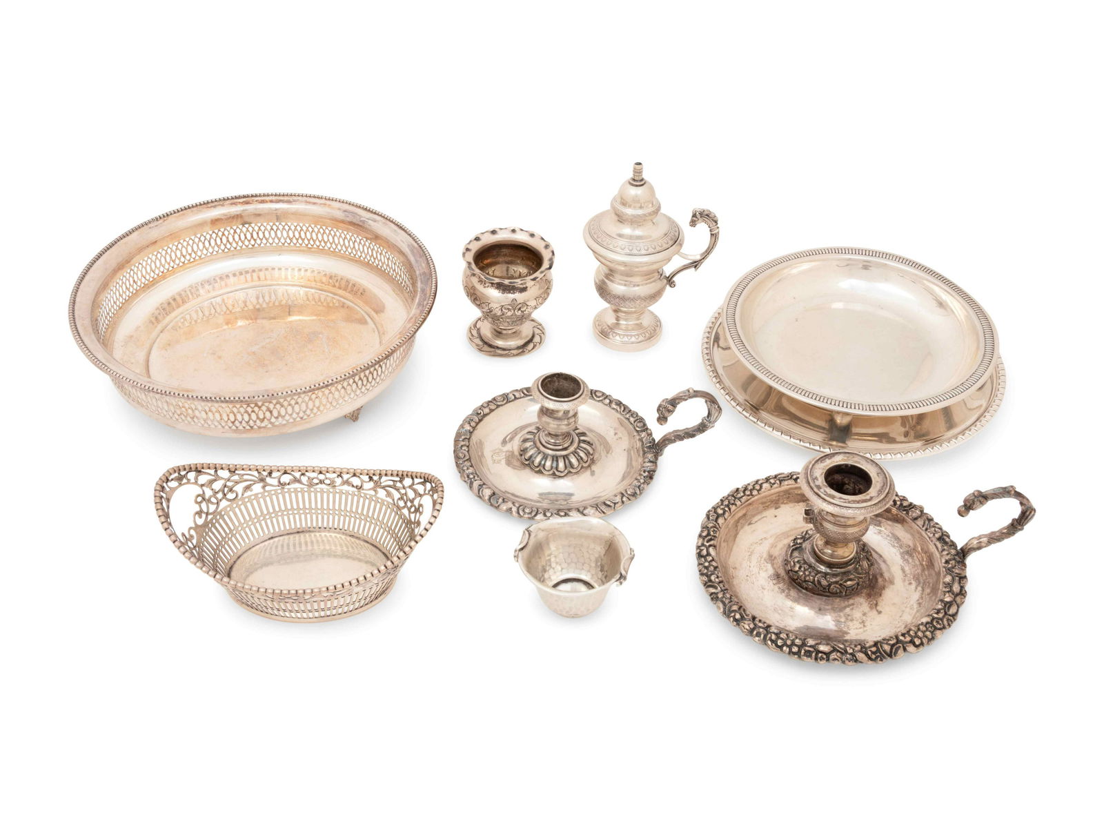 A Group of Nine Silver and Silvered-Metal Table (1 of 3)