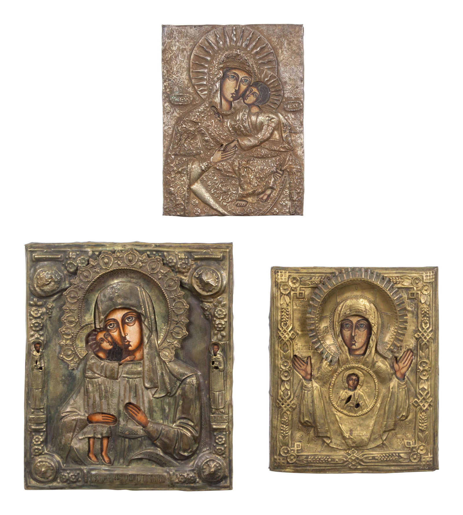 Three Russian Brass Oklad Mother and Child Icons (1 of 5)