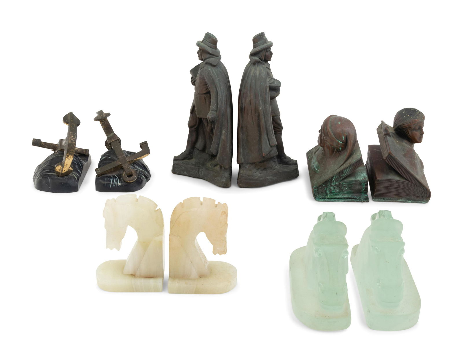 A Collection of Cast Metal and Stone Bookends (1 of 3)