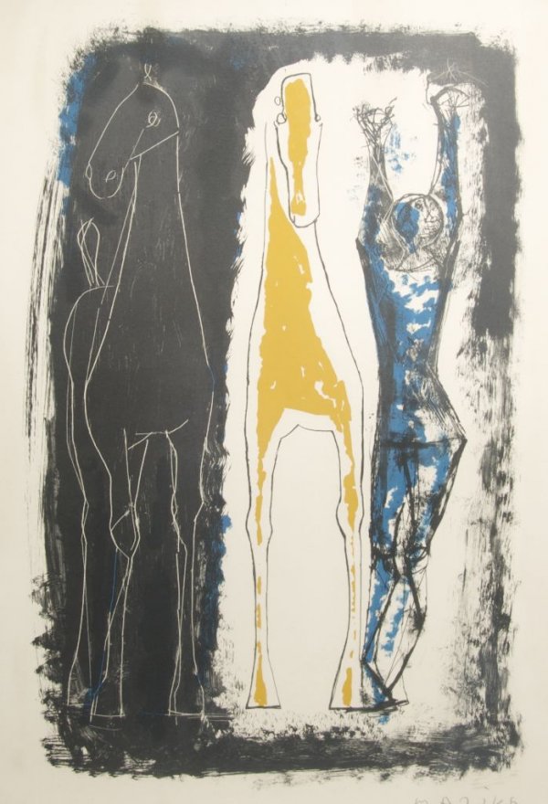 Marino Marini, (Italian, 1901-1980), Figure with T: Marino Marini (Italian, 1901-1980) Figure with Two Horses lithograph signed (lower right) 25 x 17 1/2 inches (visible).