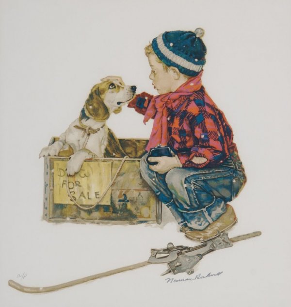 Norman Rockwell, (American, 1894-1978), Puppy Love: Norman Rockwell (American, 1894-1978) Puppy Love Suite lithograph edition AP, signed in pencil (lower right) 21 1/2 x 20 inches.
