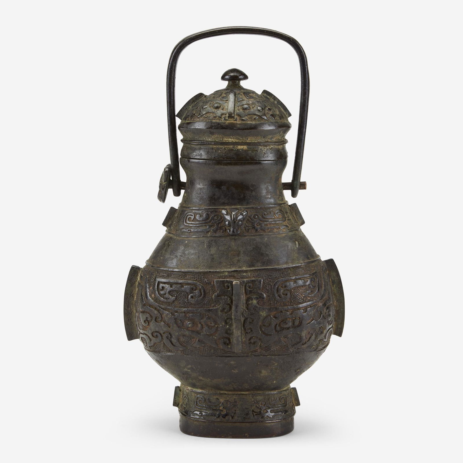 A Chinese patinated bronze archaistic vessel and cover, (1 of 2)
