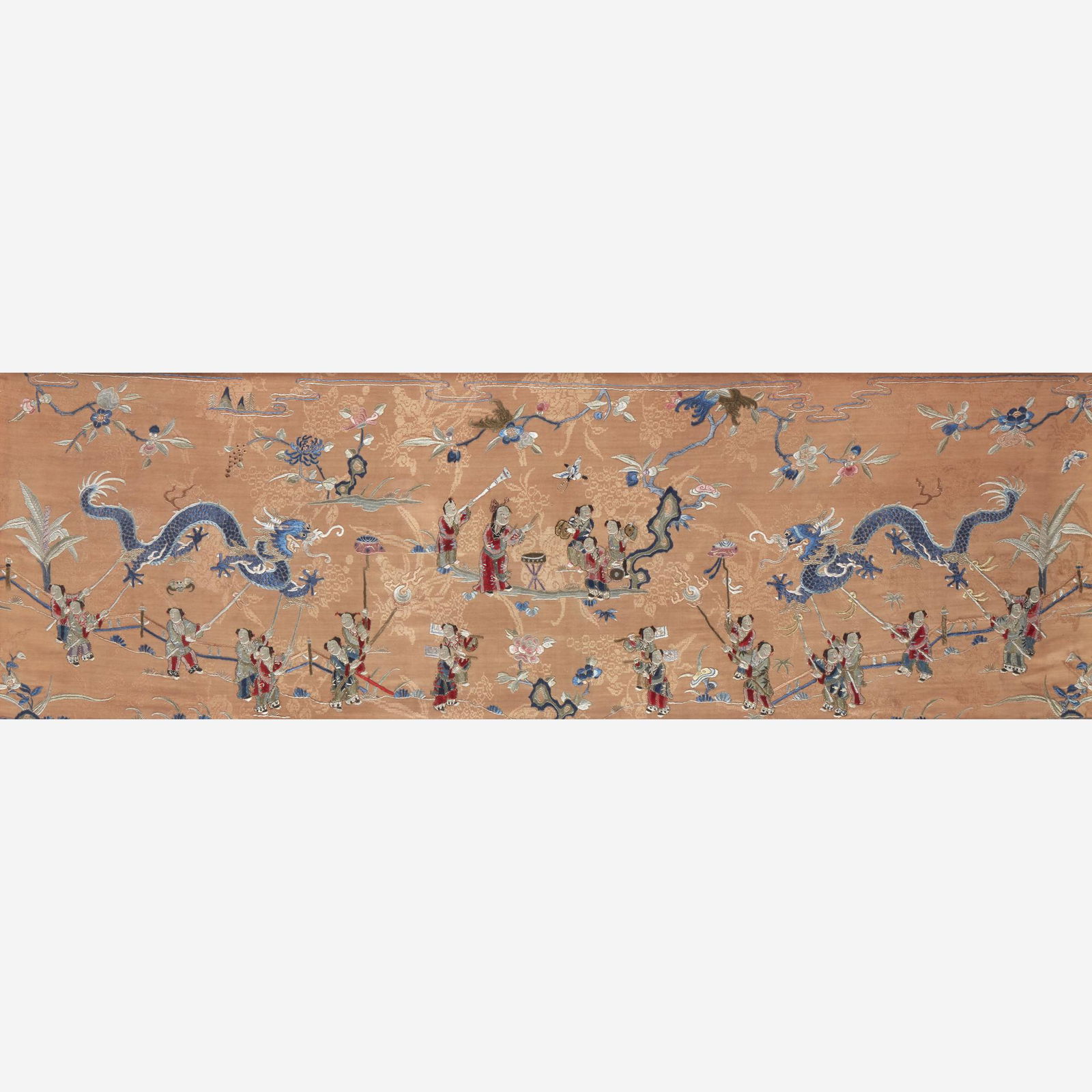 A Chinese embroidered silk "Dragon Dance" panel, 19th (1 of 1)