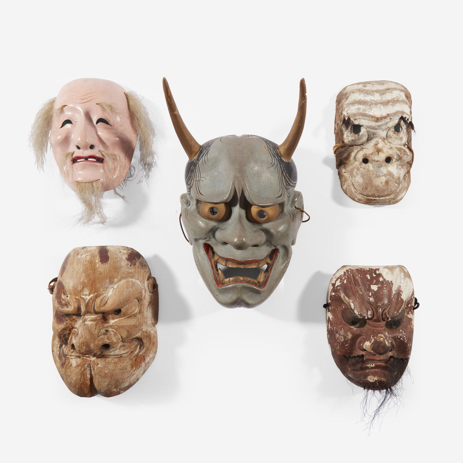 A group of five Japanese theater masks, Edo period and (1 of 3)