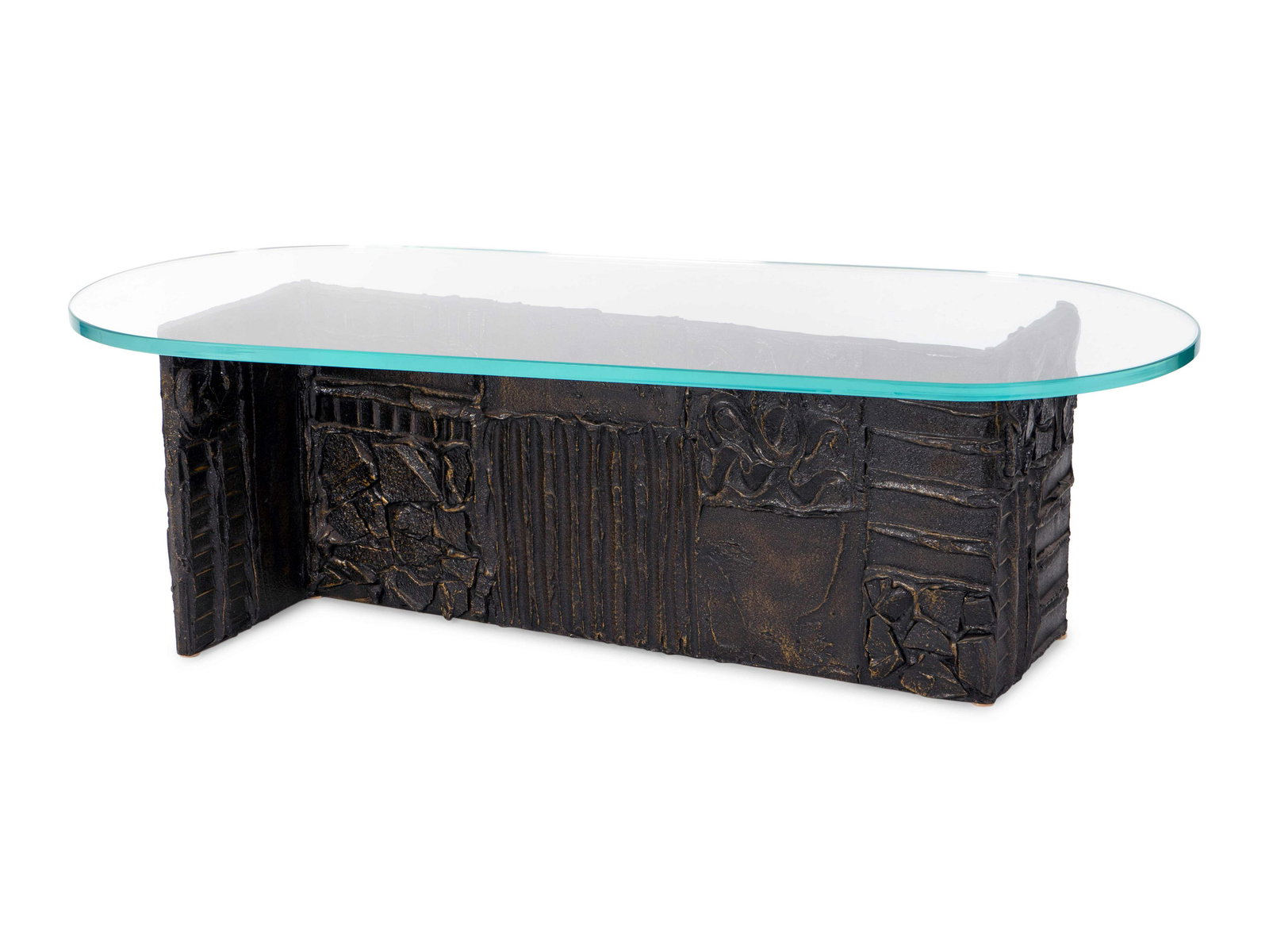 Paul Evans (American, 1931-1987) Coffee Table from the: Paul Evans (American, 1931-1987) Coffee Table from the "Sculpted Metal" collection for Directional Furniture, model PE 132. epoxy resin and sand on a plywood base Signed PE and dated '70, with g