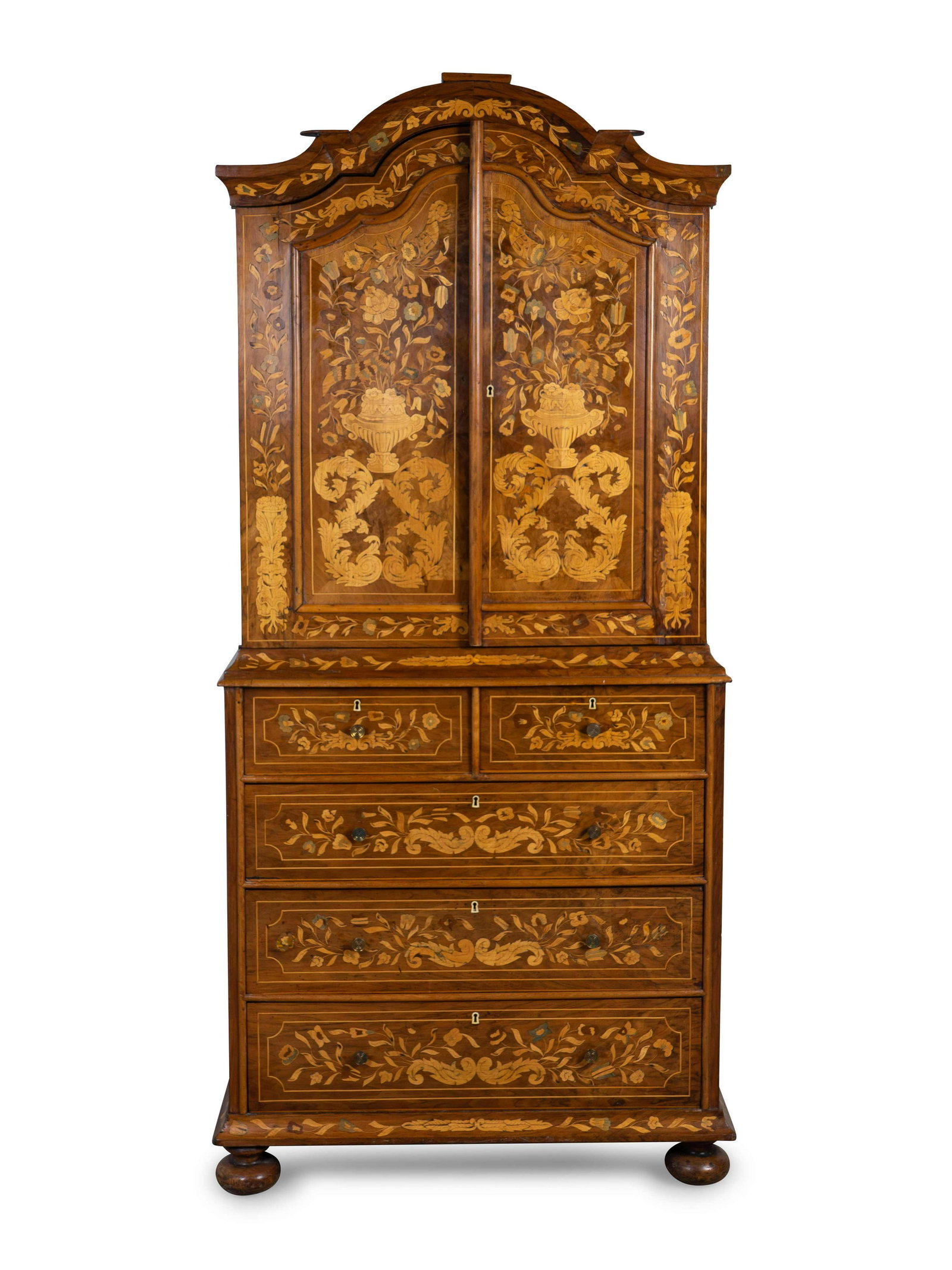 A Dutch Baroque Style Marquetry Cabinet Height 82 1/2 x: A Dutch Baroque Style Marquetry Cabinet 19TH CENTURY Height 82 1/2 x width 36 1/2 x depth 24 1/2 inches.