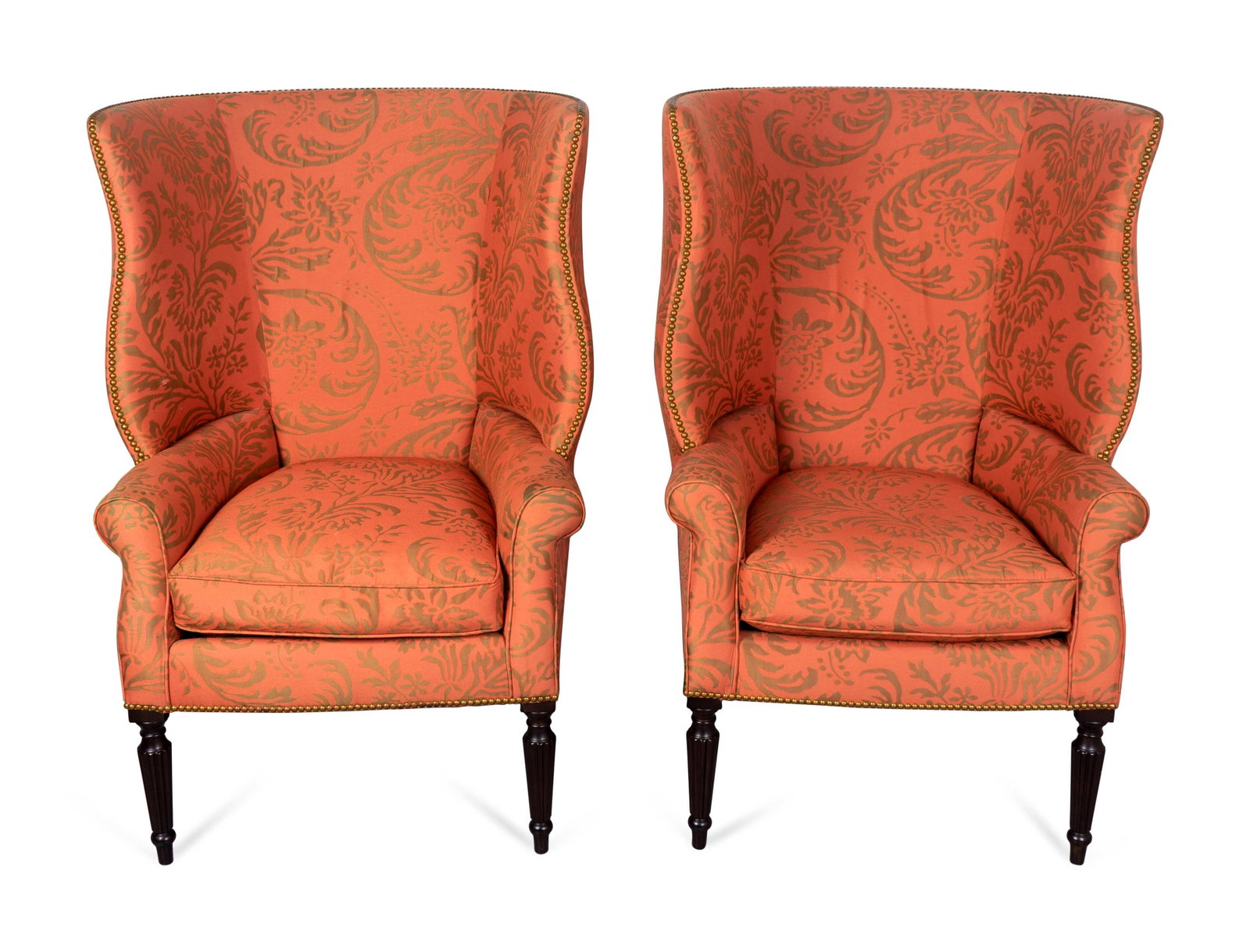 A Pair of Victoria Hagan Wainscott Wing Armchairs: A Pair of Victoria Hagan Wainscott Wing Armchairs 21ST CENTURY Height 47 1/2 x width 33 1/2 x depth 34 inches.