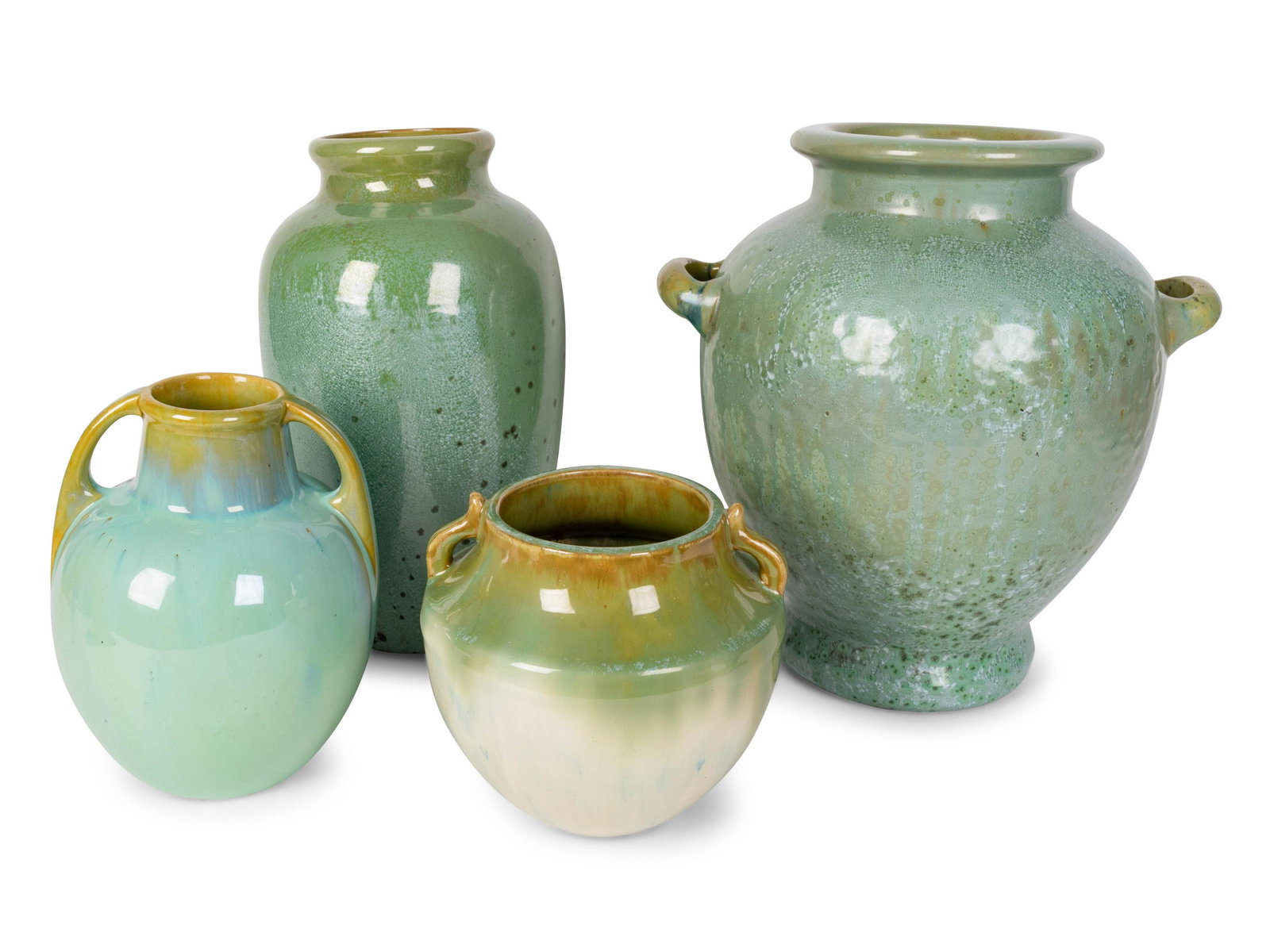 Four Fulper Art Pottery Vases Height of tallest 12: Four Fulper Art Pottery Vases CIRCA 1900-1925 comprising three amphora style and one ovoid vase. Height of tallest 12 inches.