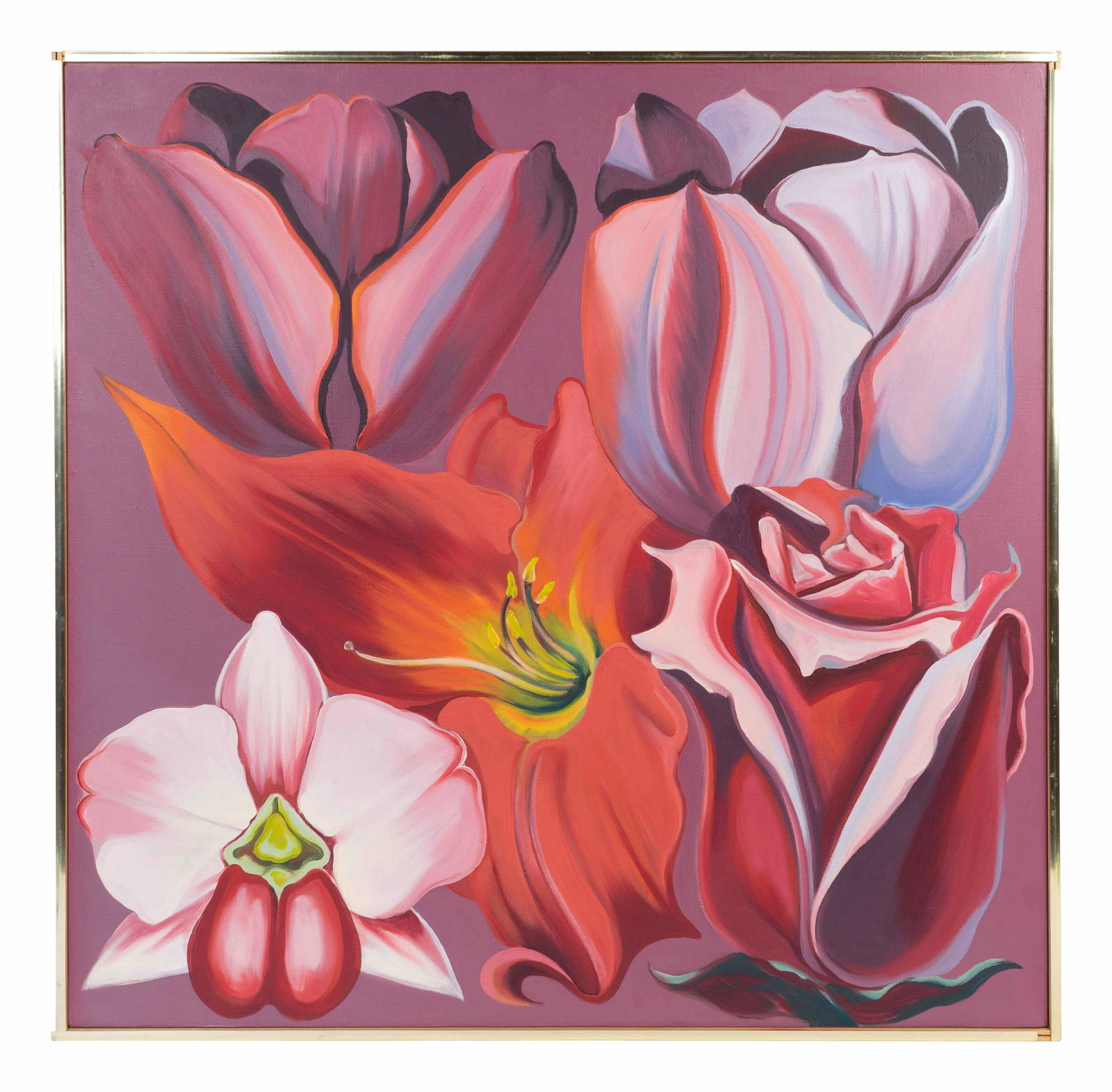 Lowell Nesbitt (American, 1933-1993) Red Violet: Lowell Nesbitt (American, 1933-1993) Red Violet Monochrome Flowers '81 VI , 1981 oil on canvas Signed L. Nesbitt New York, 1981 36" x 36", and titled on the reverse. 36 x 36 inches. Property of a Boca