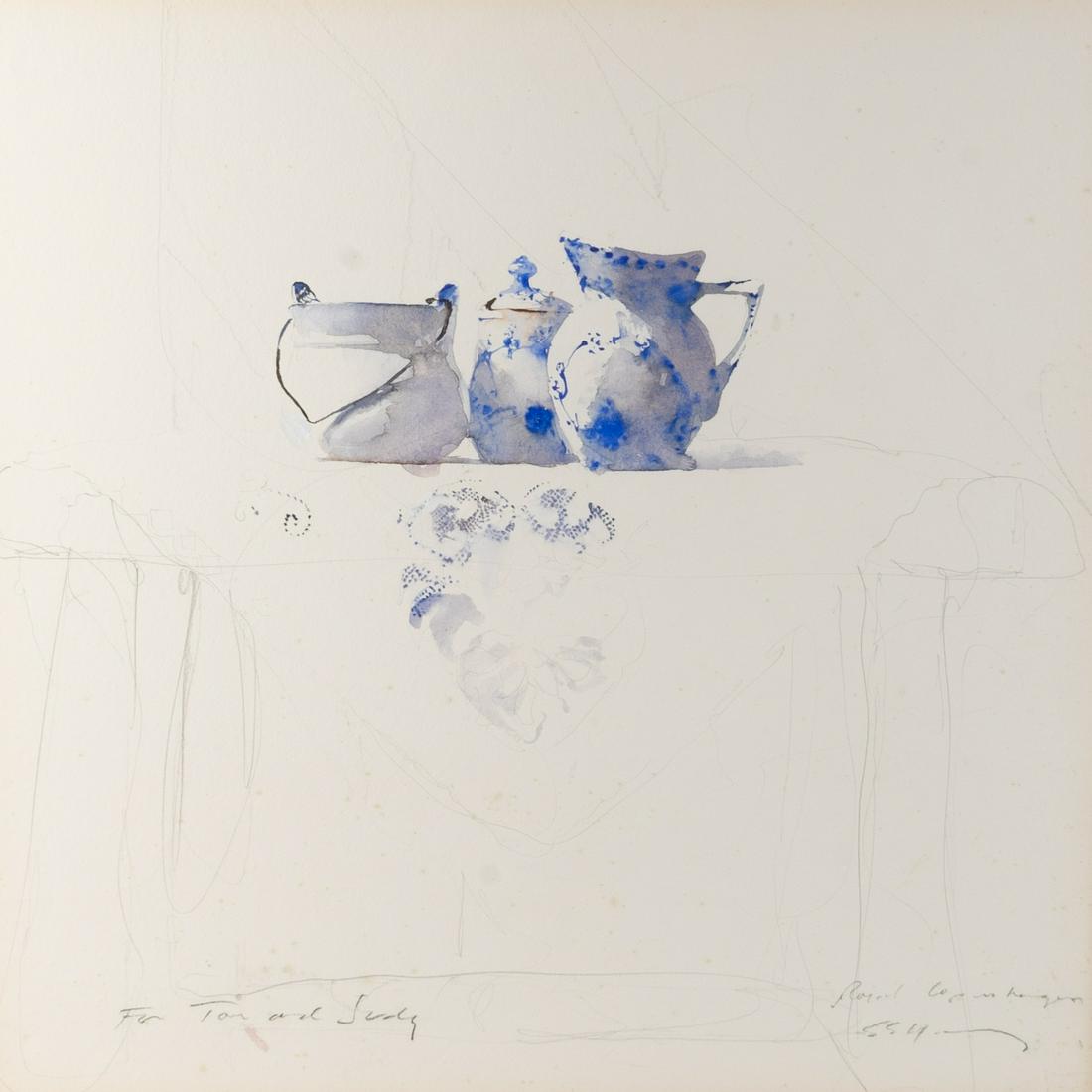 Stephen Scott Young (American, b. 1957) Royal: Stephen Scott Young (American, b. 1957) Royal Copenhagen watercolor pencil signed and titled (lower right), inscribed "For Tom and Judy" lower left. Sight size, 19 1/2 x 19 1/2 inches.