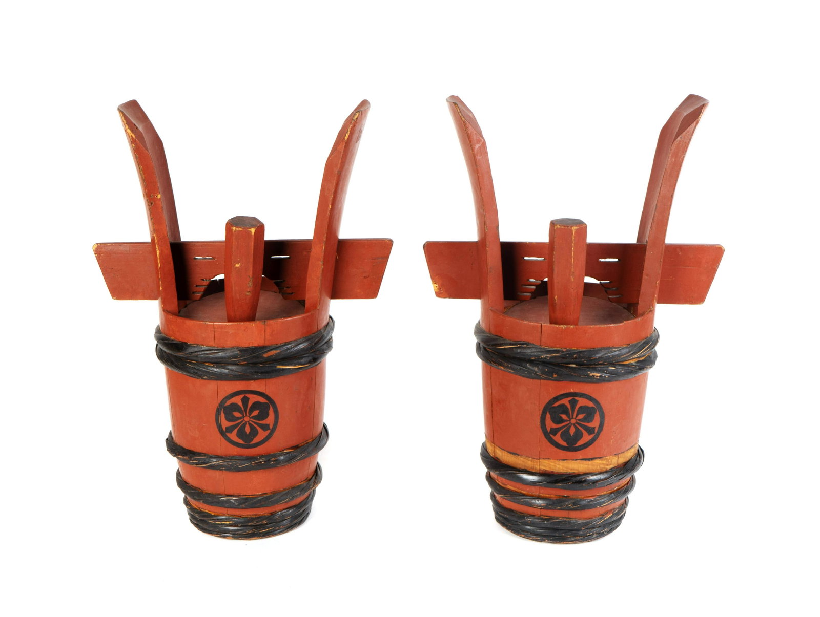A Pair of Korean Red-Painted Water Buckets Height 20 x: A Pair of Korean Red-Painted Water Buckets 20TH CENTURY Height 20 x width 14 inches. The Estate of Richard Fitzgerald, Boston, MA, and Palm Beach, FL