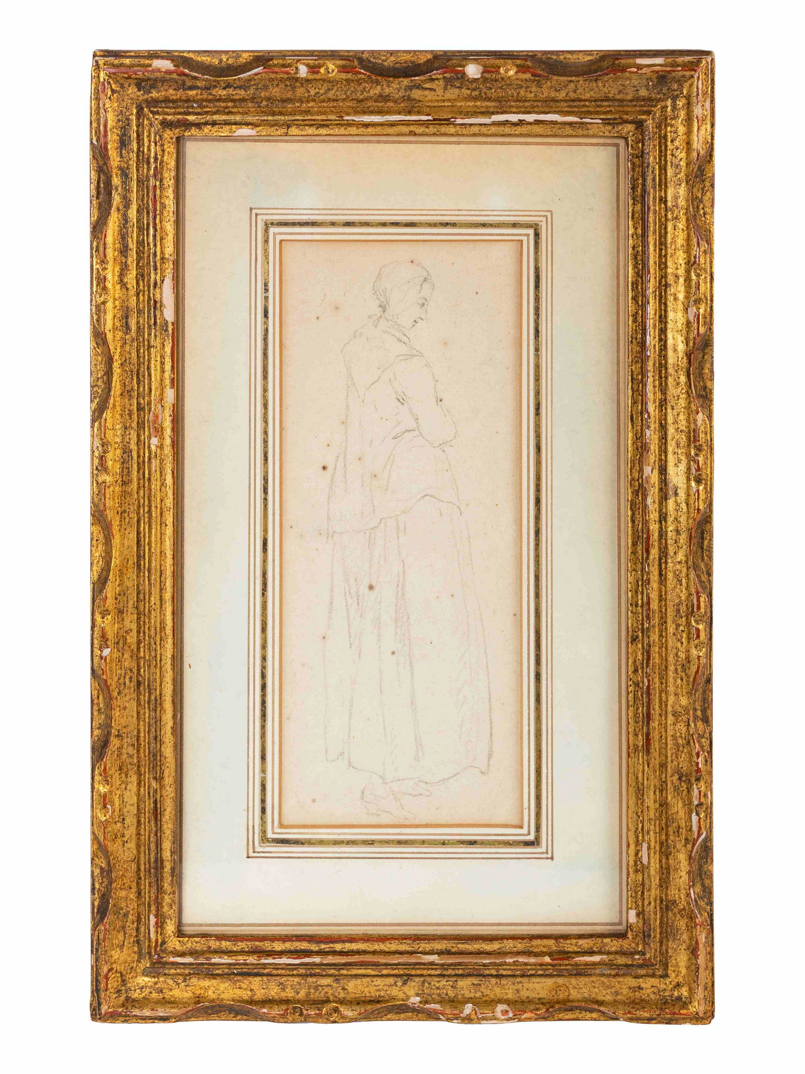 Pierre Jacques Volaire (French, 1729 - 1799) Standing: Pierre Jacques Volaire (French, 1729 - 1799) Standing Woman pencil on paper 7 1/2 x 3 1/2 inches. Provenance: The Drawing Shop, New York. The Estate of Richard Fitzgerald, Boston, MA, and Palm Beach, 