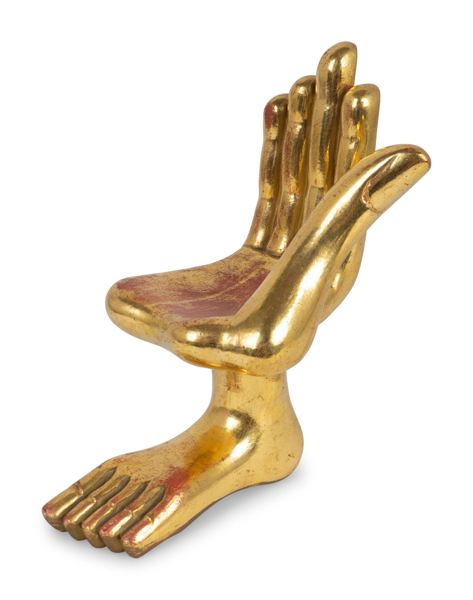 Pedro Freideberg (Mexican, b. 1936 A Miniature Hand: Pedro Freideberg (Mexican, b. 1936 A Miniature Hand Chair giltwood signed Pedro Friedeberg on the underside of the base. Height 7 1/2 x length 6 x width 4 inches. The Estate of Richard Fitzgerald, Bos