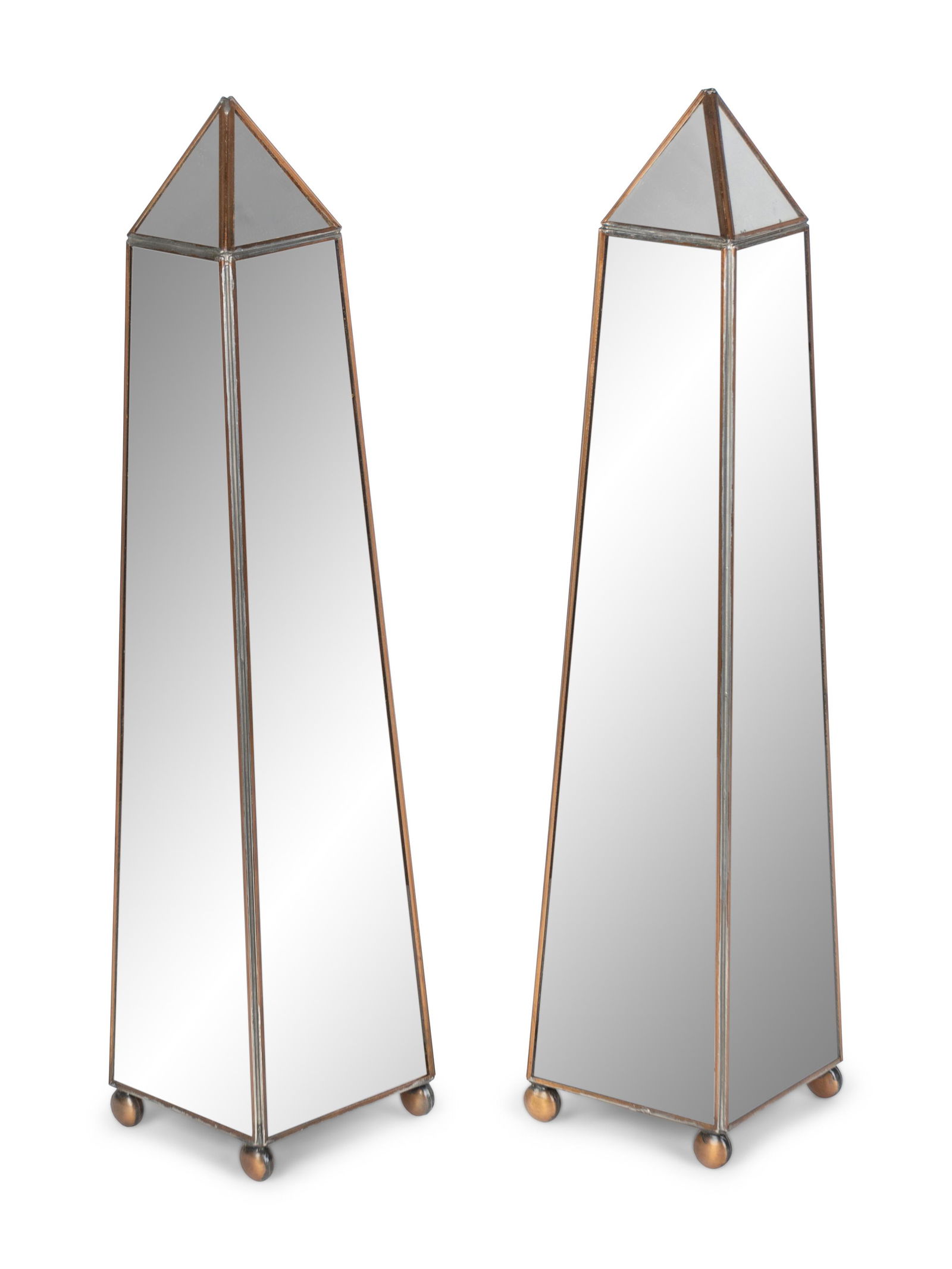 A Pair of Neoclassical Style Mirrored Obelisks Height: A Pair of Neoclassical Style Mirrored Obelisks 20TH CENTURY Height 15 inches. Property from a Palm Beach Collection