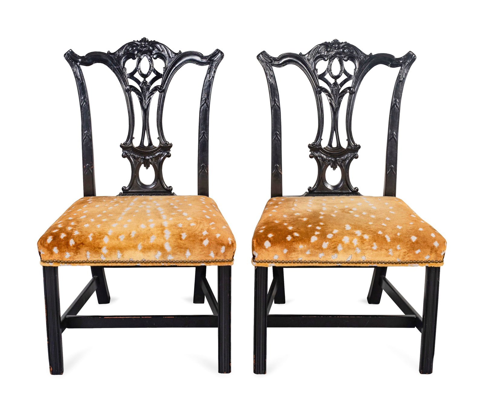 A Pair of George III Style Carved Mahogany Side Chairs: A Pair of George III Style Carved Mahogany Side Chairs 20TH CENTURY Height 37 3/4 inches.