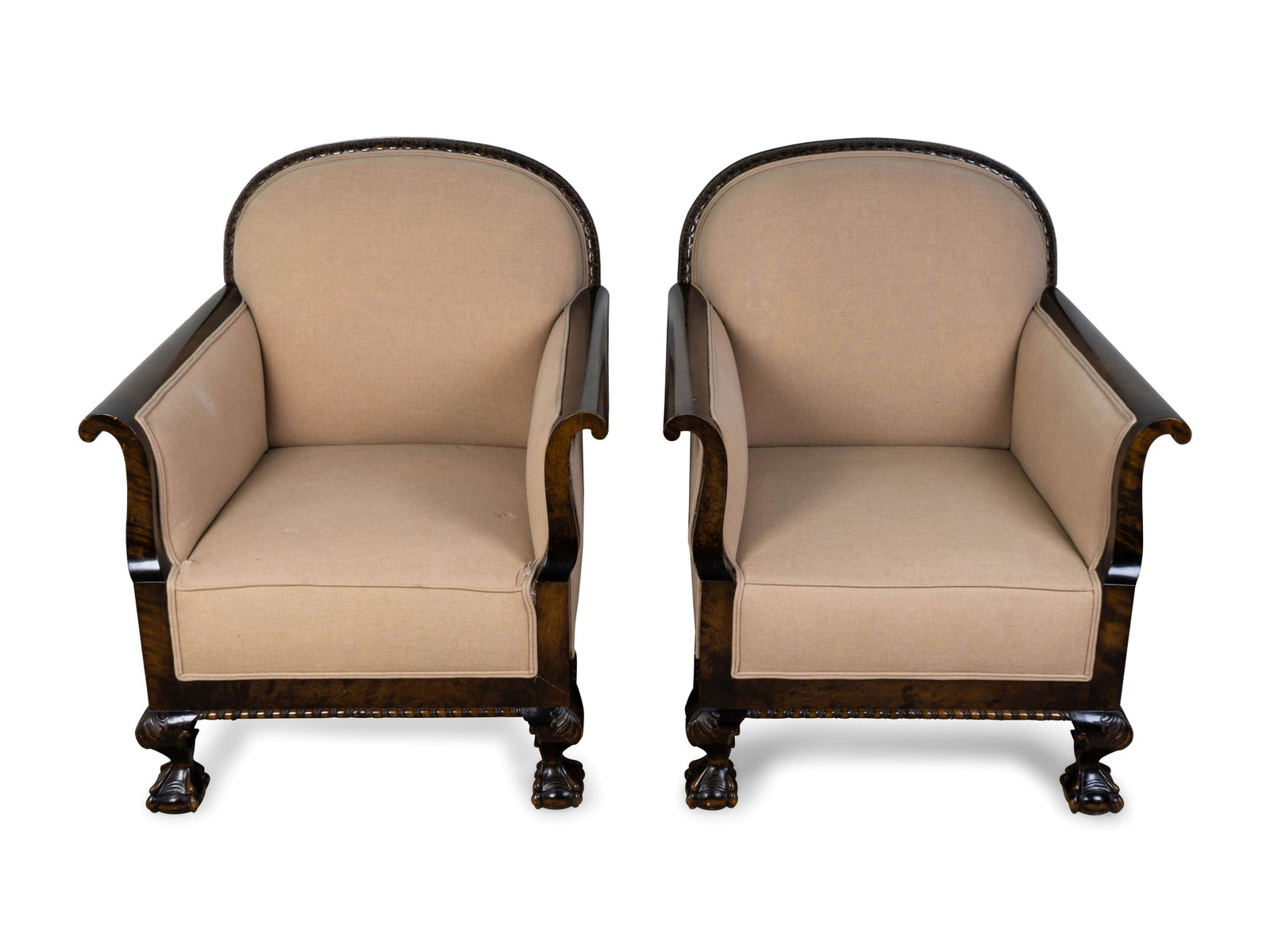 A Pair of Georgian Style Upholstered Mahogany Armchairs: A Pair of Georgian Style Upholstered Mahogany Armchairs 20TH CENTURY Height 35 inches x width 29 inches.