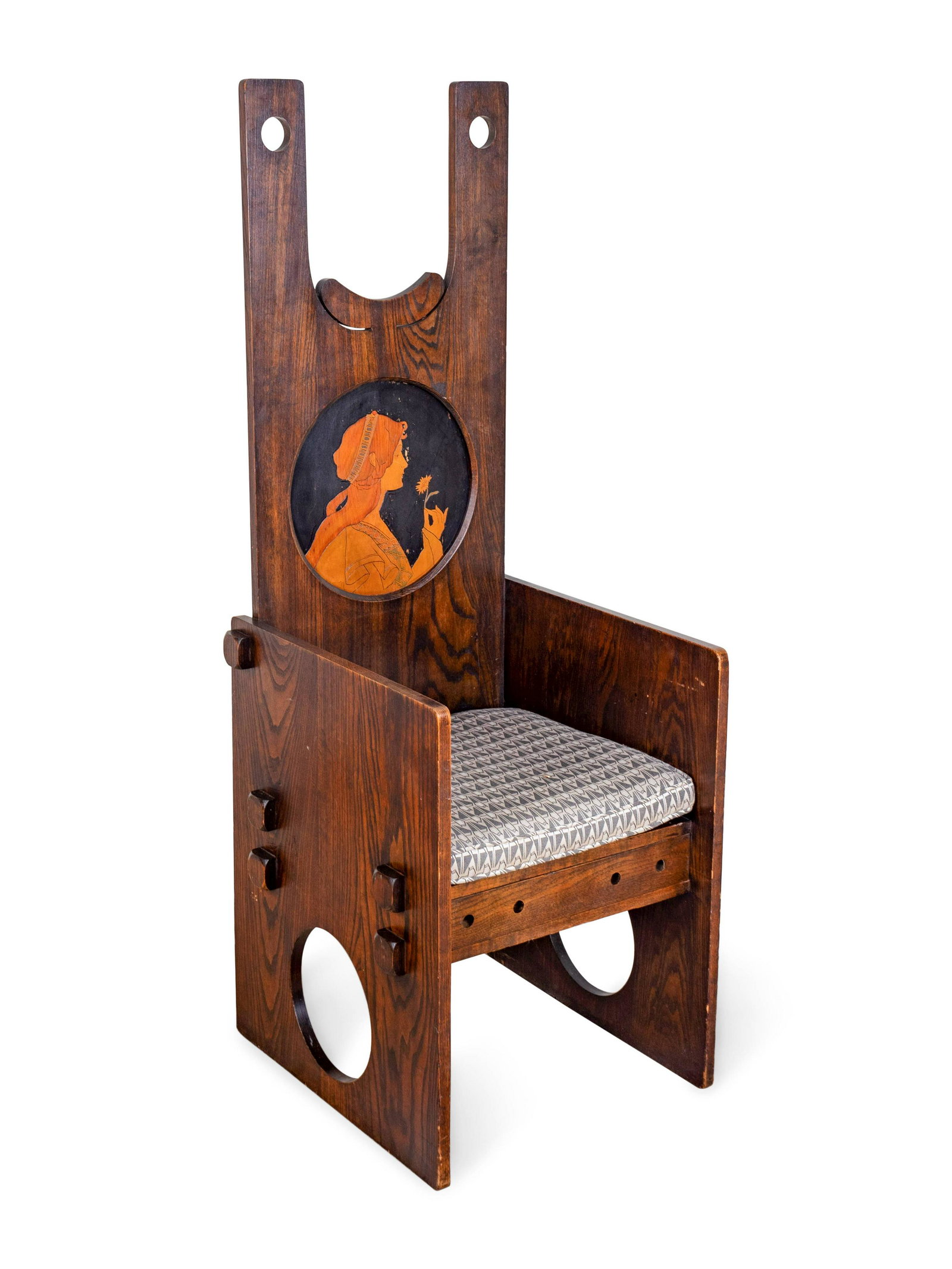 An Arts & Crafts Incised and Stained Oak Hall Chair: An Arts & Crafts Incised and Stained Oak Hall Chair Height 60 inches.