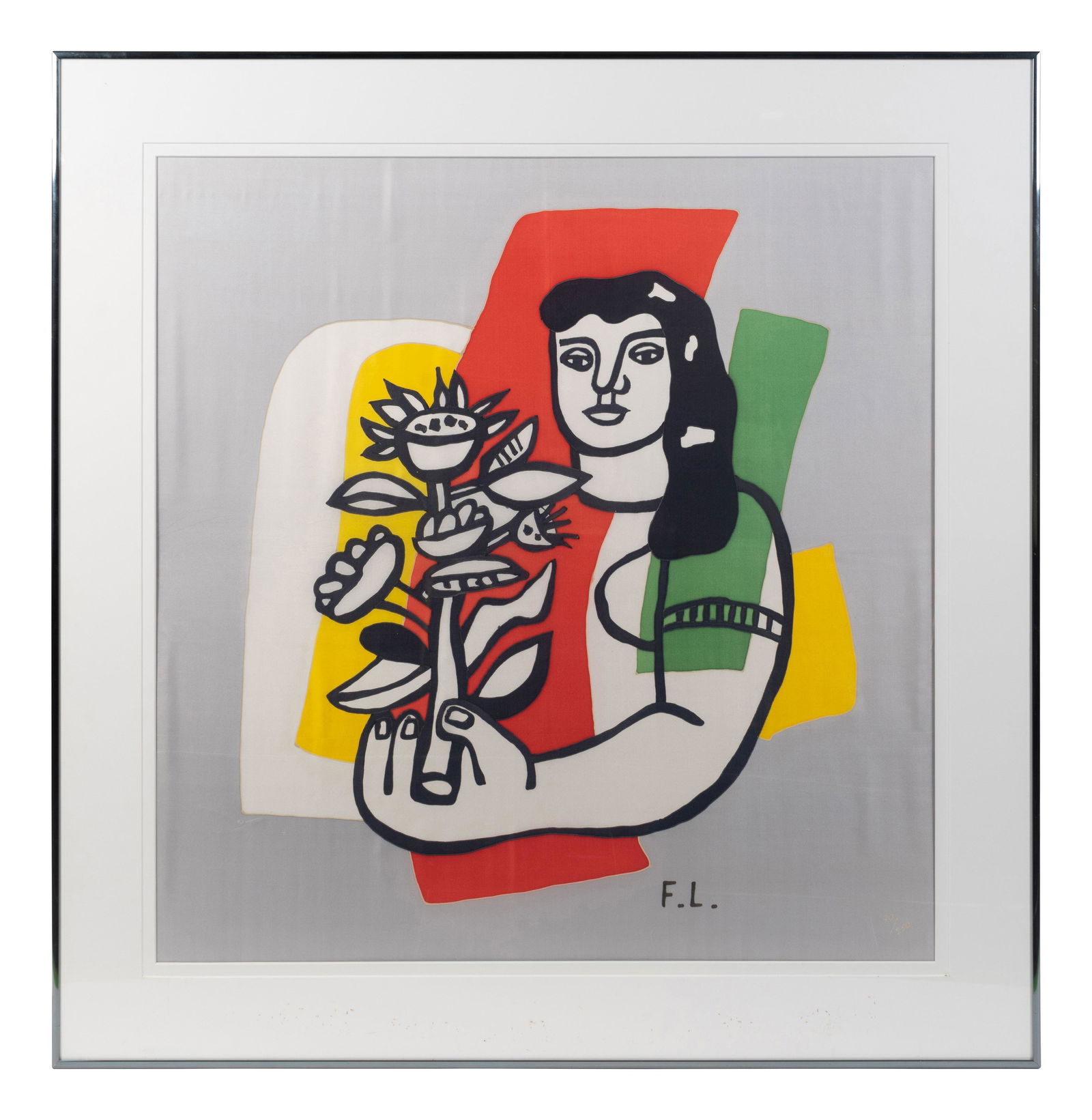 After Fernand Leger A Silk Scarf: Woman with Flower: After Fernand Leger A Silk Scarf: Woman with Flower silk Numbered 40/250. Sight dimensions 30 x 30 inches. Property of a Boca Raton Private Collector