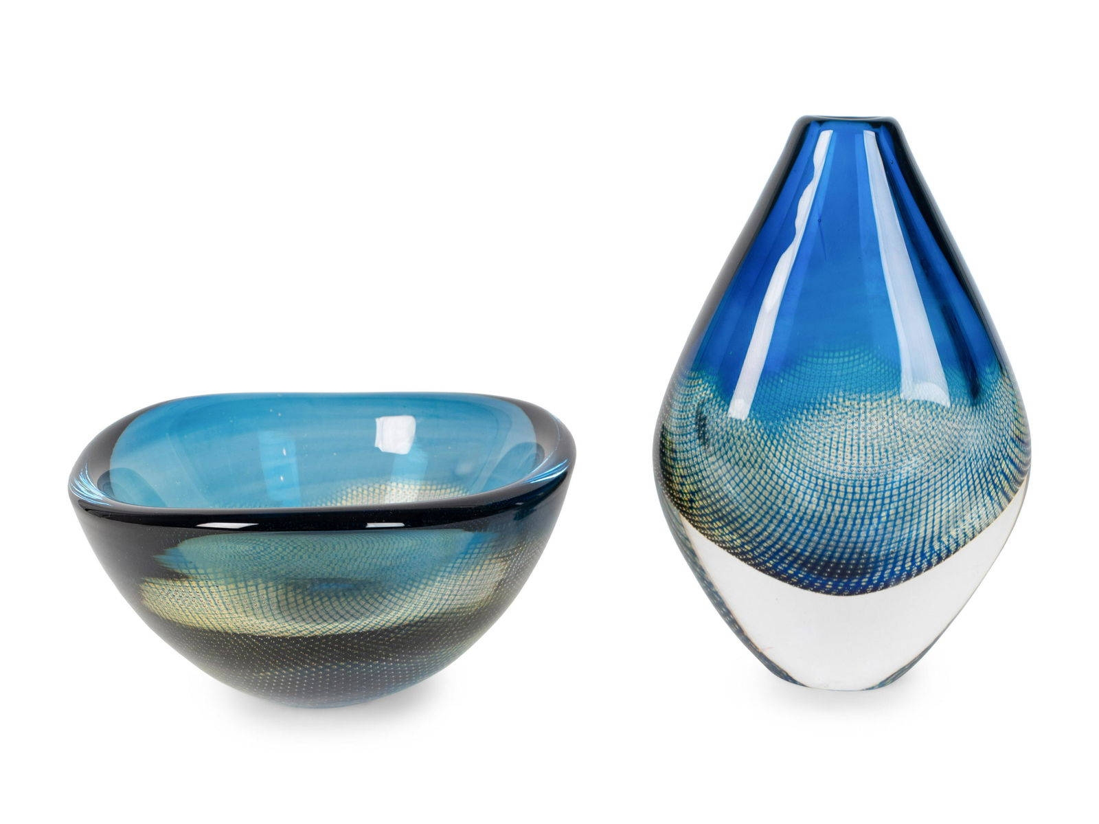 An Orrefors Vase and Bowl Bowl: Height 4 x 7 inches;: An Orrefors Vase and Bowl DESIGNED BY SVEN PALMQUIST the bowl inscribed Orrefors/Iaaka No. 342/Sven Palmquist; vase inscribed Orrefors/Iaaka No. 347/Sven Palmquist. Bowl: Height 4 x 7 inches; height o