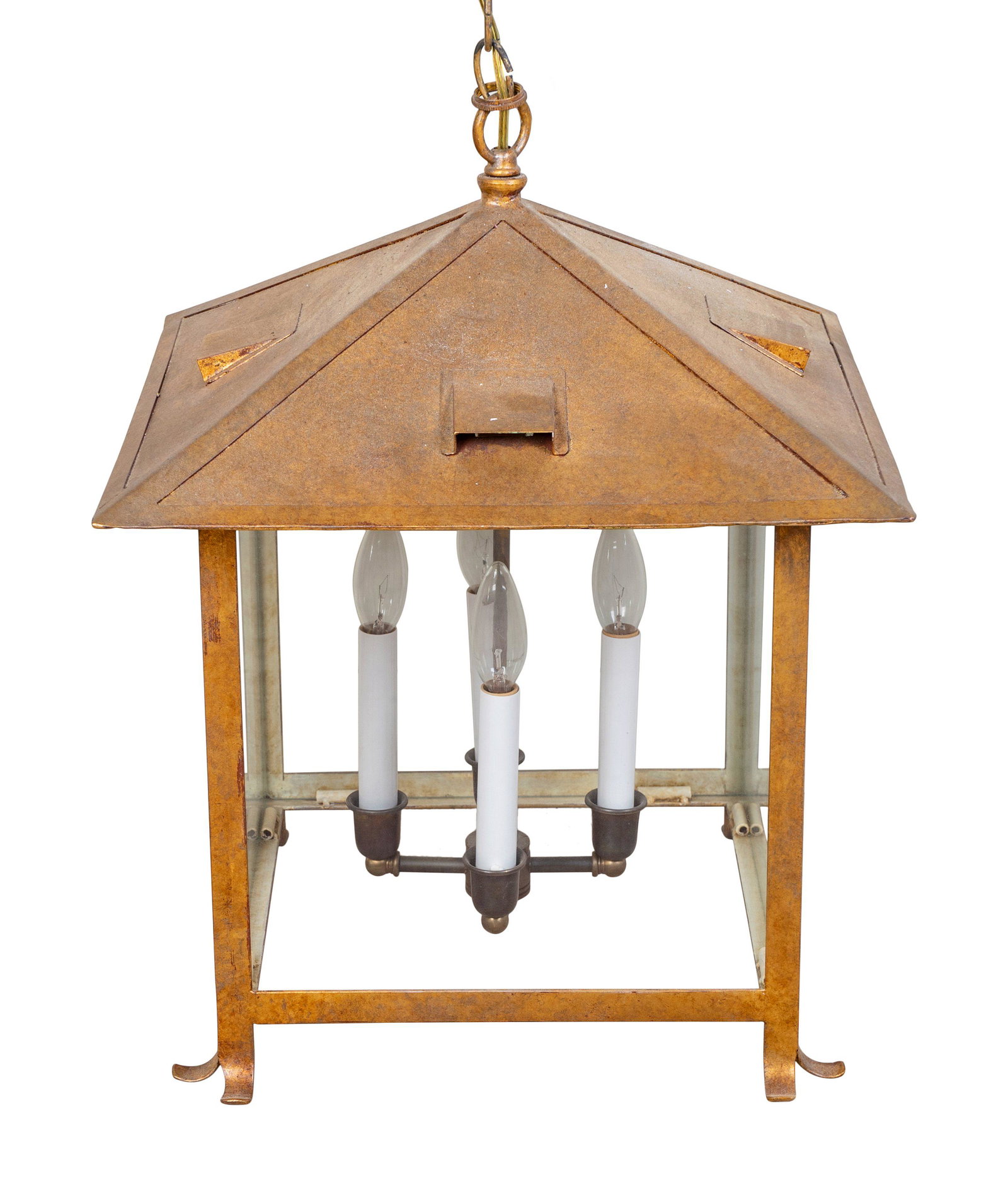 A Patinated Metal Hall Lantern Height 20 x width 16 x: A Patinated Metal Hall Lantern DAVID IATESTA Height 20 x width 16 x depth 16 inches. Property from a Palm Beach Collection