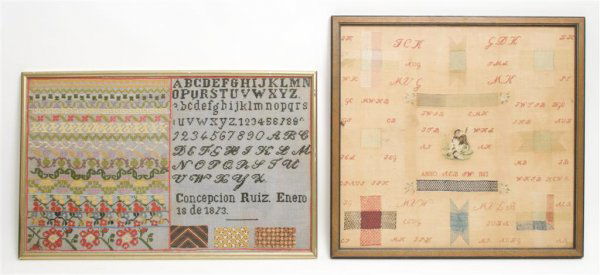 A Group of Two Needlework Samplers, Height of taller 17: A Group of Two Needlework Samplers, 19th century, each framed. Height of taller 17 inches.