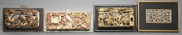 A Group of Chinese Gilt and Carved Wood Panels, He