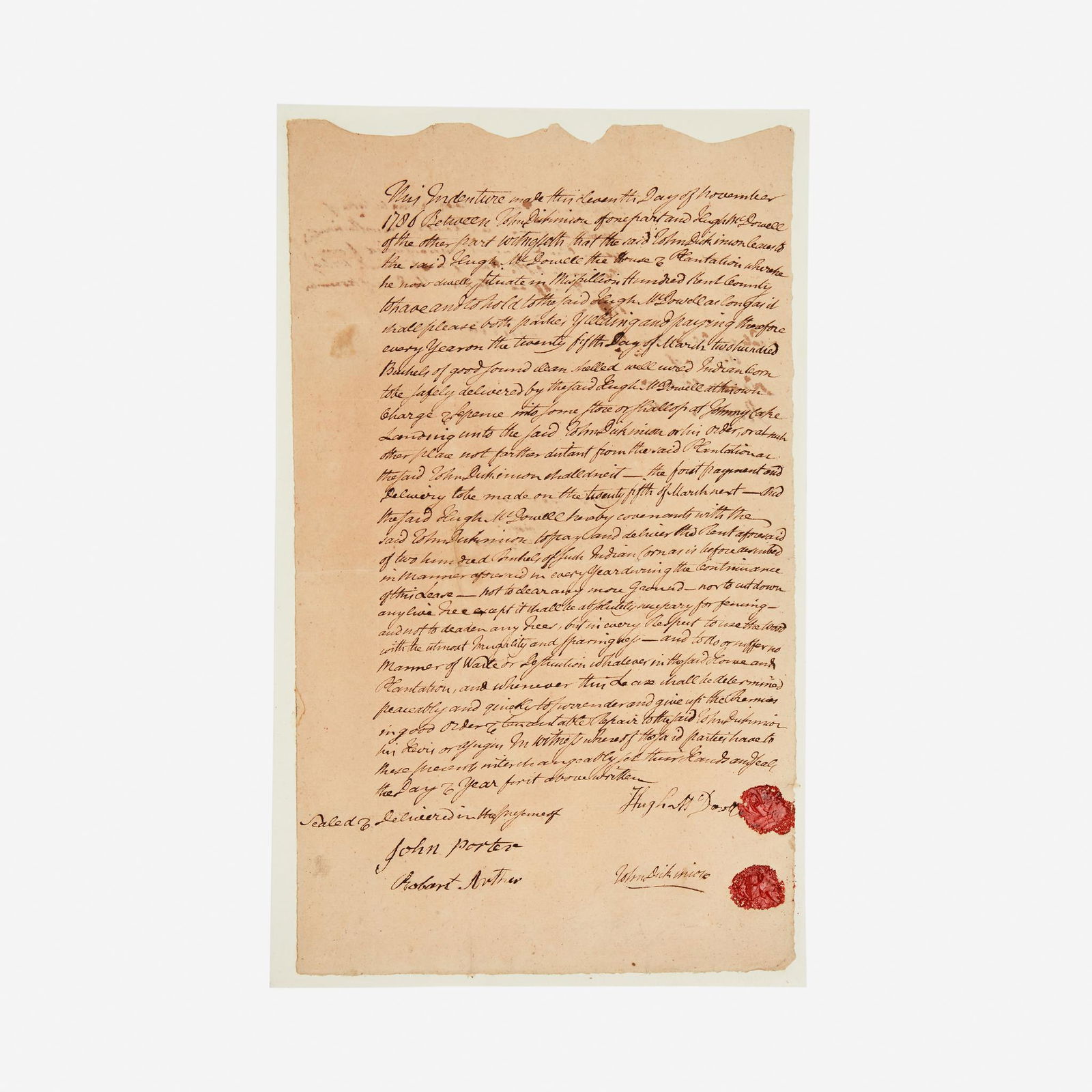 [Americana] Dickinson, John, Signed Indenture (1 of 2)