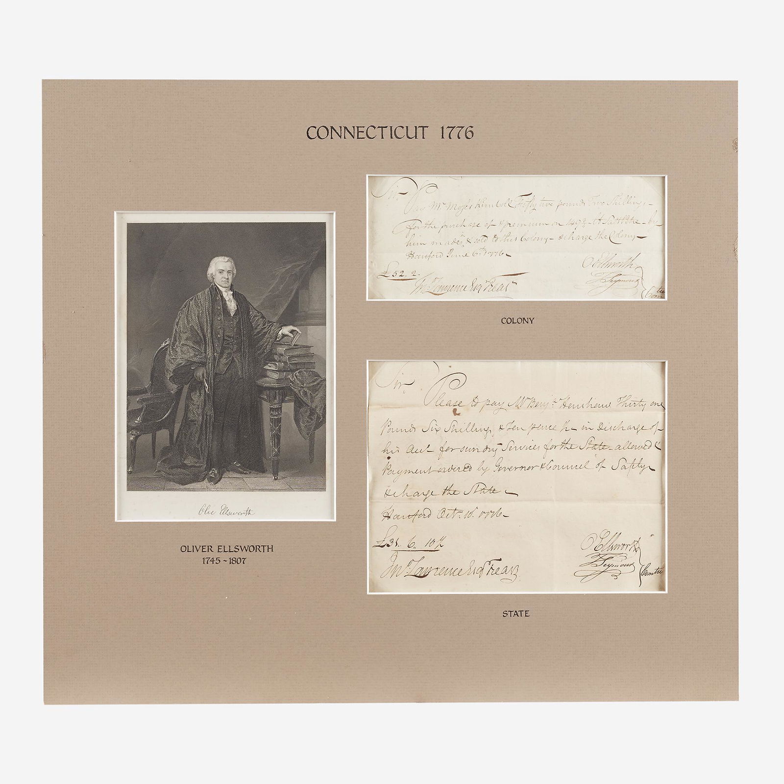 [Americana] Ellsworth, Oliver, Group of 2 Autograph (1 of 1)