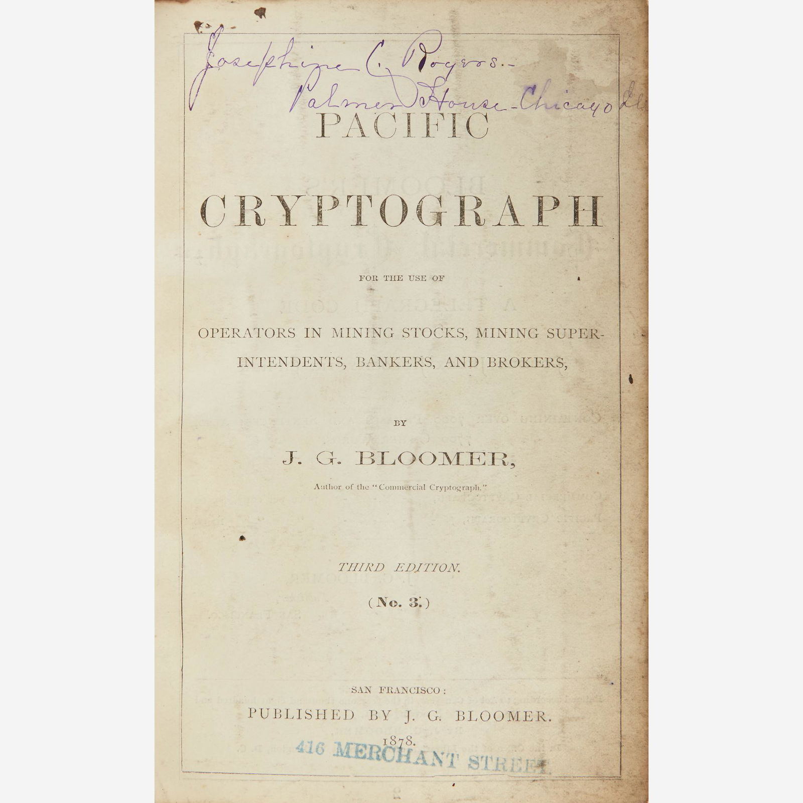 [Finance] Bloomer, J.G., Pacific Cryptograph for the (1 of 2)