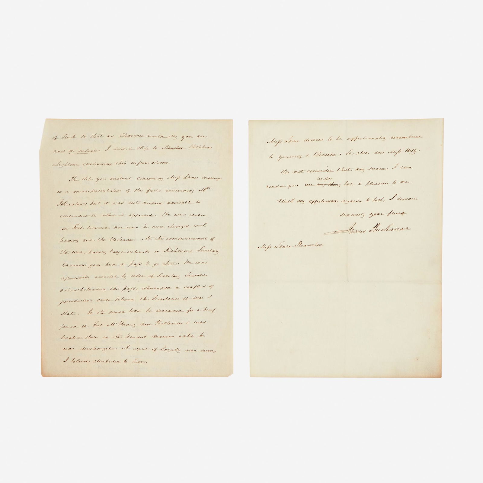 [Presidential] Buchanan, James, Autograph Letter, (1 of 2)