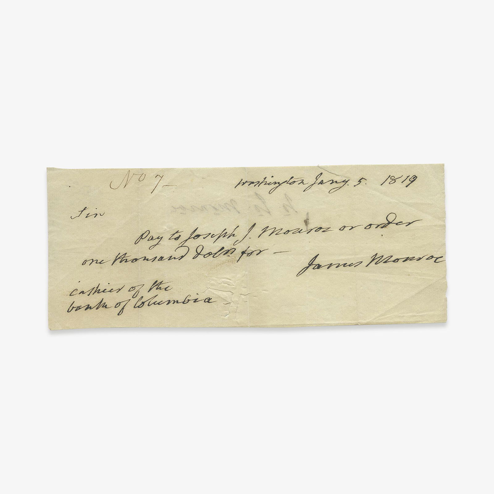 [Presidential] Monroe, James, Autograph Check, signed (1 of 2)