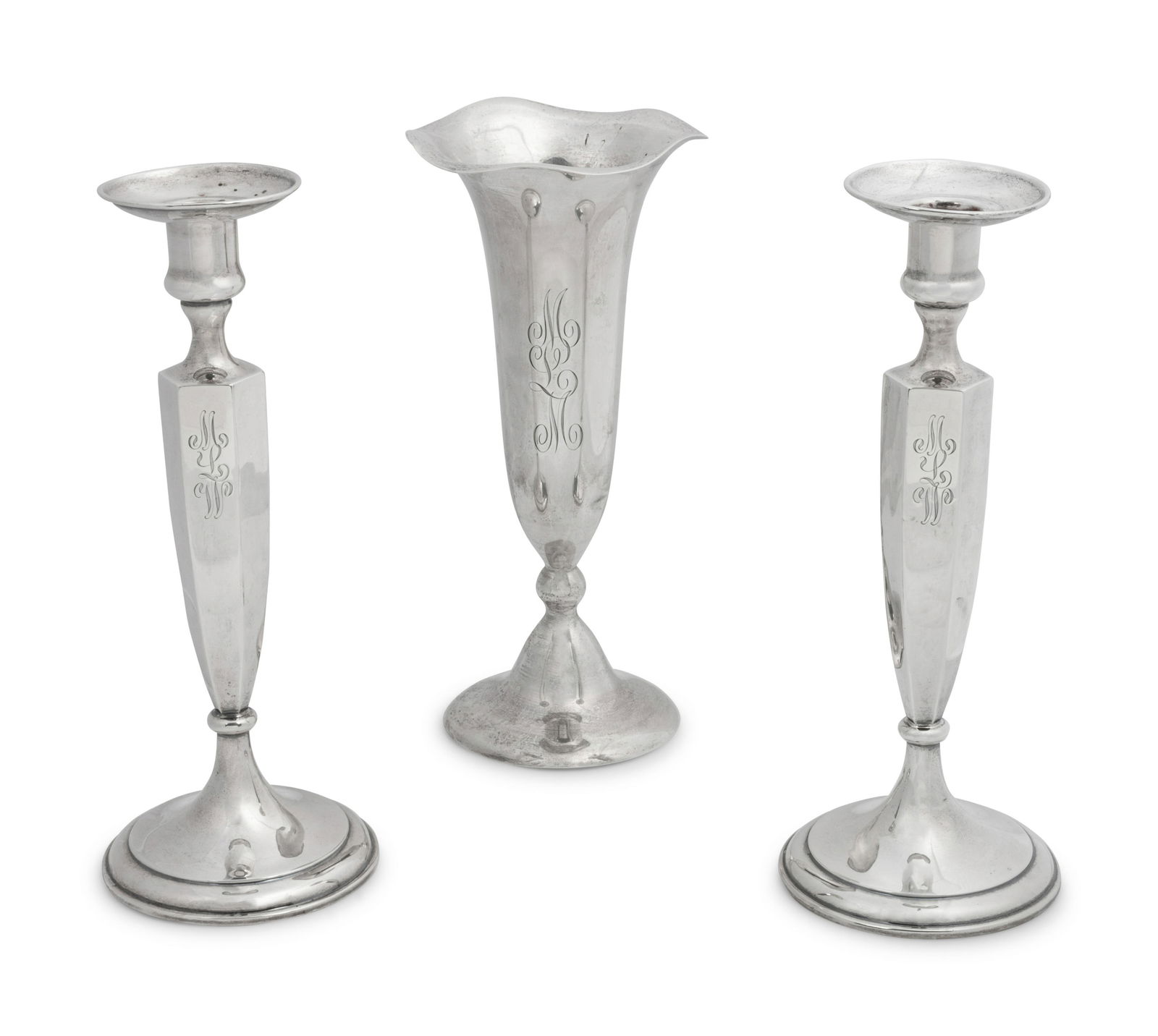 Shreve & Co. Weighted Silver Candlesticks and Vase (1 of 1)
