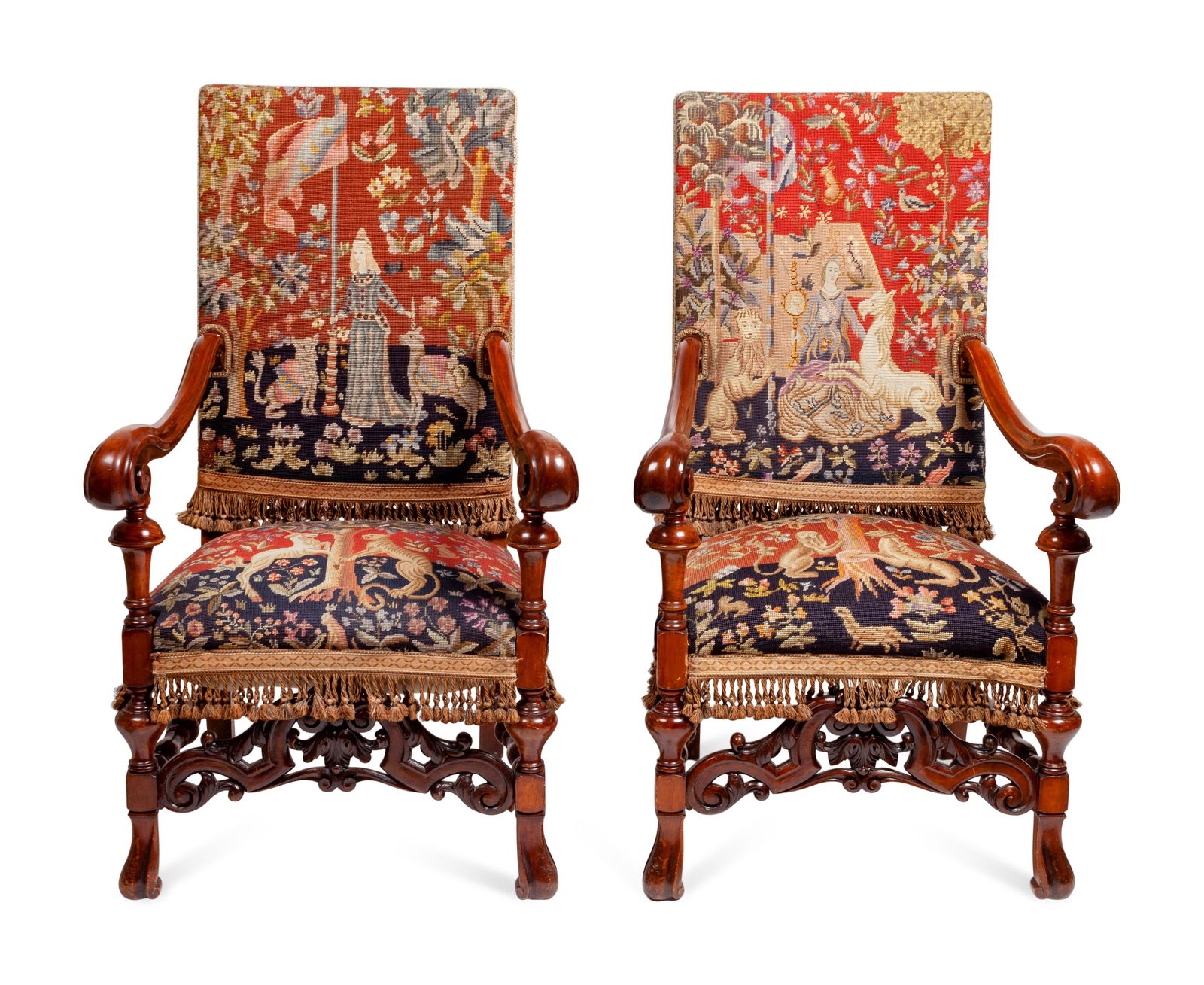 A Pair of Continental Carved Oak Upholstered Chairs (1 of 4)