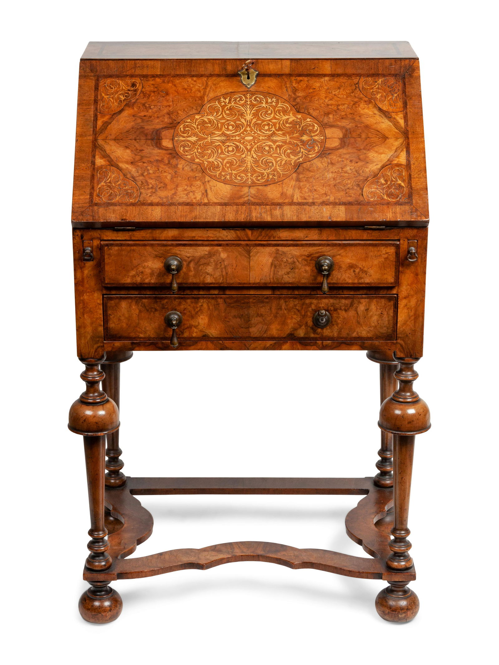 A Marquetry Inlaid Burlwood Desk Secretary Height 37 x (1 of 4)