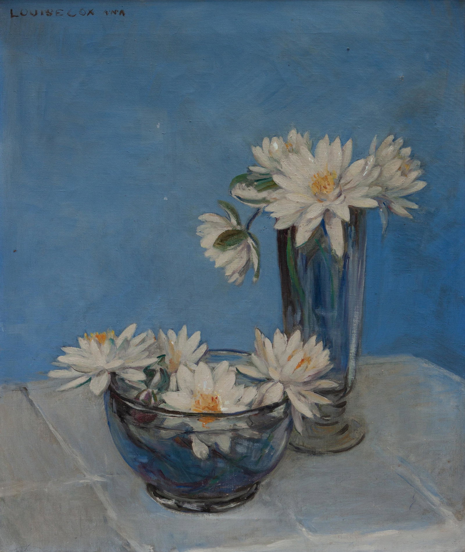 Louise Howland King Cox (American, 1865-1945) Still: Louise Howland King Cox (American, 1865-1945) Still Life oil on canvas signed Louise Cox upper left 23 1/2 x 19 1/2 inches.