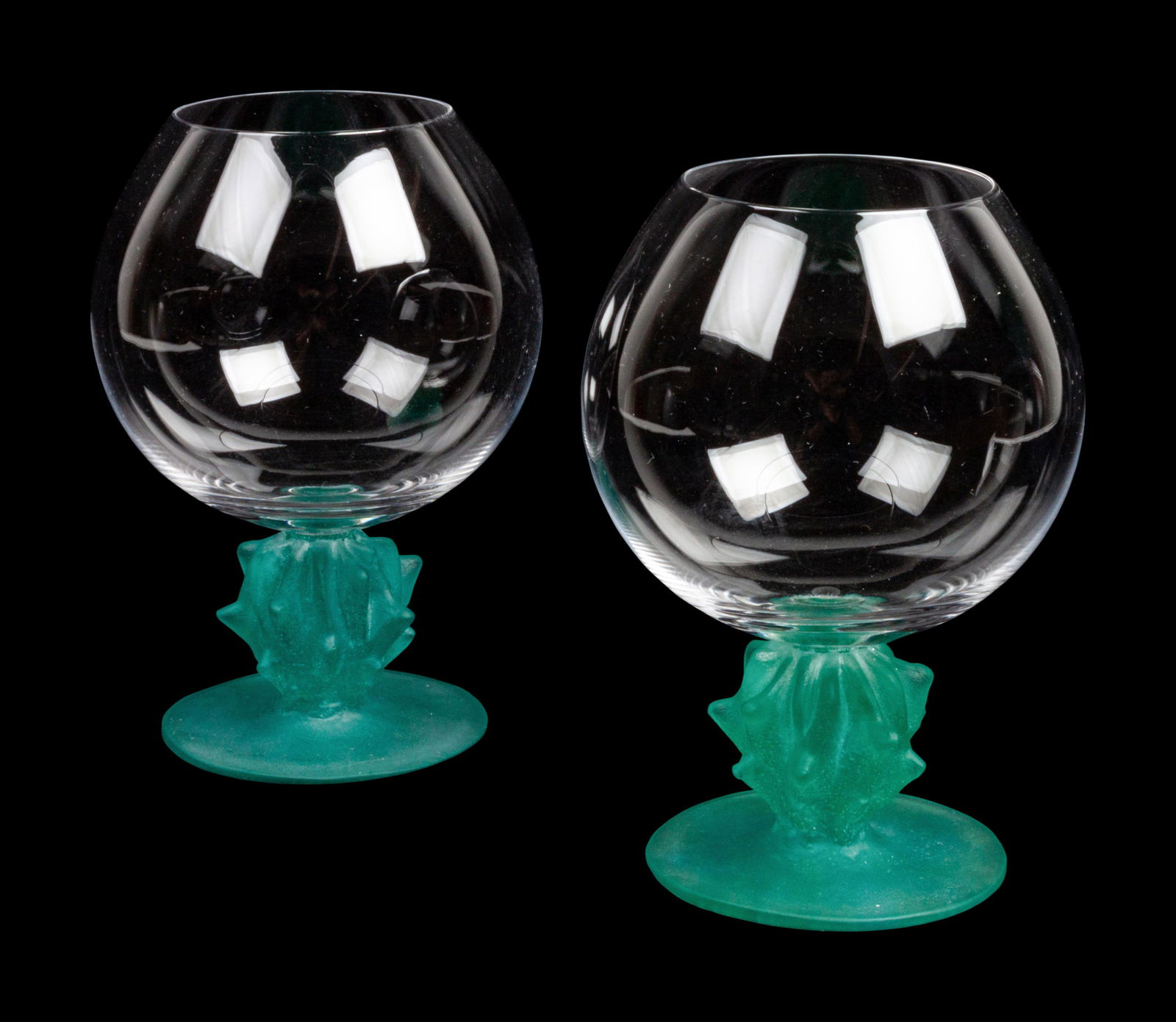 A Set of Two Daum Pate-de-Verre Cactus Brandy Snifters (1 of 4)