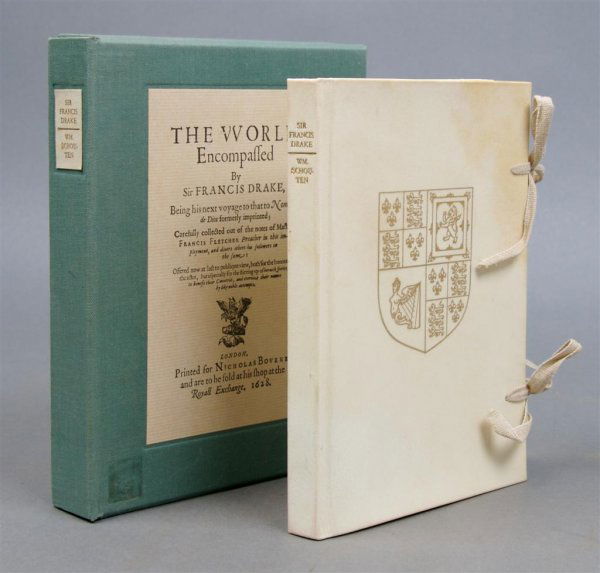 DRAKE, SIR FRANCIS. The World Encompassed. Facsimil: DRAKE, SIR FRANCIS The World Encompassed. Facsimile of the first edition of Drake's work of 1628, bound with the first edition in English of The Relation of a Wonderfull Voiage. By William Cornelison