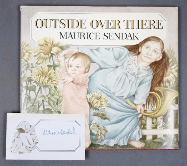 (CHILDREN'S LITERATURE) SENDAK, MAURICE: (CHILDREN'S LITERATURE) SENDAK, MAURICE Outside Over There. (New York): (Harper and Row, 1981). Oblong 4to, original red cloth, pictorial dust jacket. With a signed card laid in. Fine.