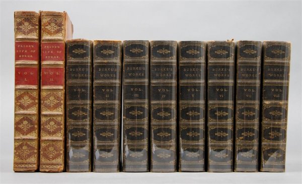BURKE, EDMUND. A group of 10 volumes.: BURKE, EDMUND A group of ten volumes. Memoir of the Life and Character of the Right Honourable Edmund Burke. By James Prior. London: Printed for Baldwin, Craddock and Joy, 1826. 2 vols. Complete. Toge