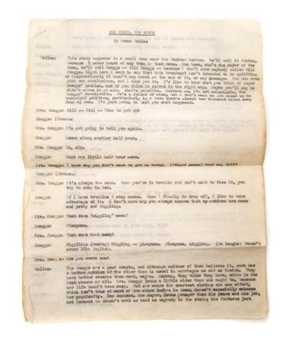 WELLES, ORSON. Typescript of radio broadcast for "
