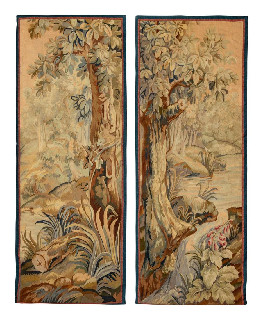 A Pair of Aubusson Wool Tapestry Panels: A Pair of Aubusson Wool Tapestry Panels 18th/19th Century 6 feet 3 inches x 2 feet 5 inches.