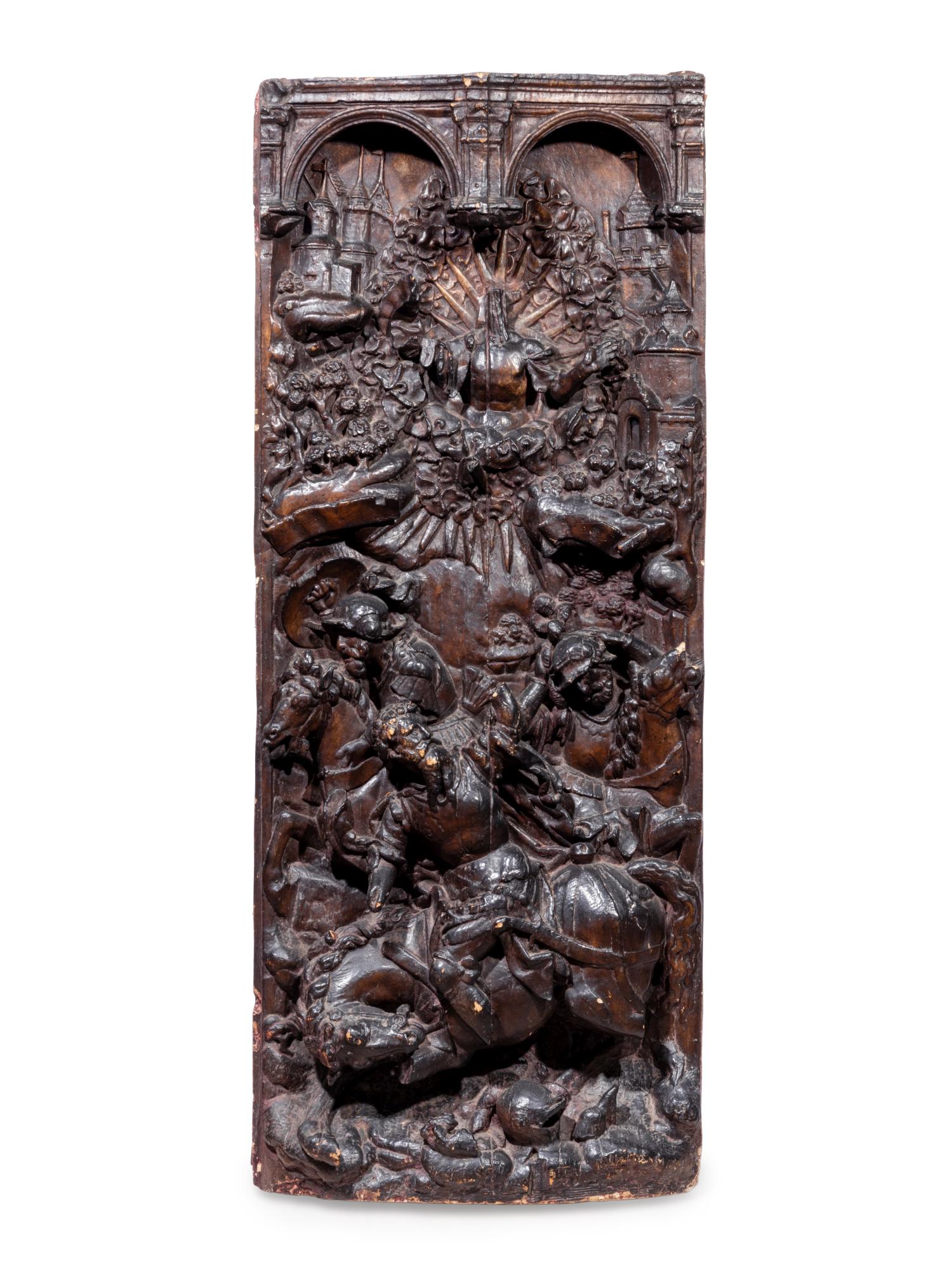 A Continental Gothic Style Molded Relief Panel: A Continental Gothic Style Molded Relief Panel 20th Century Height 51 x width 21 inches. Property from a Chicago Collector